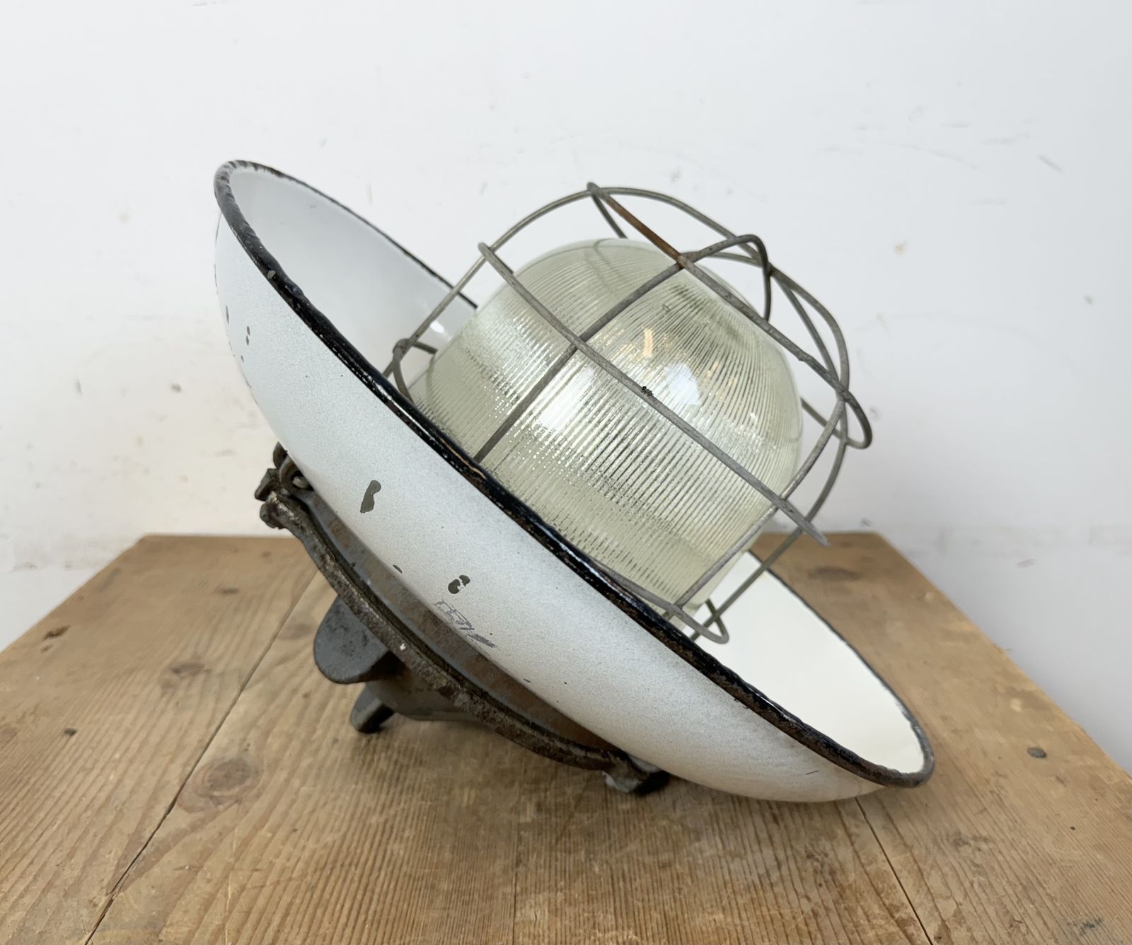 Industrial Grey Enamel Factory Cage Pendant Lamp In Cast Iron From Zaos, 1960s, 8x photo buy
