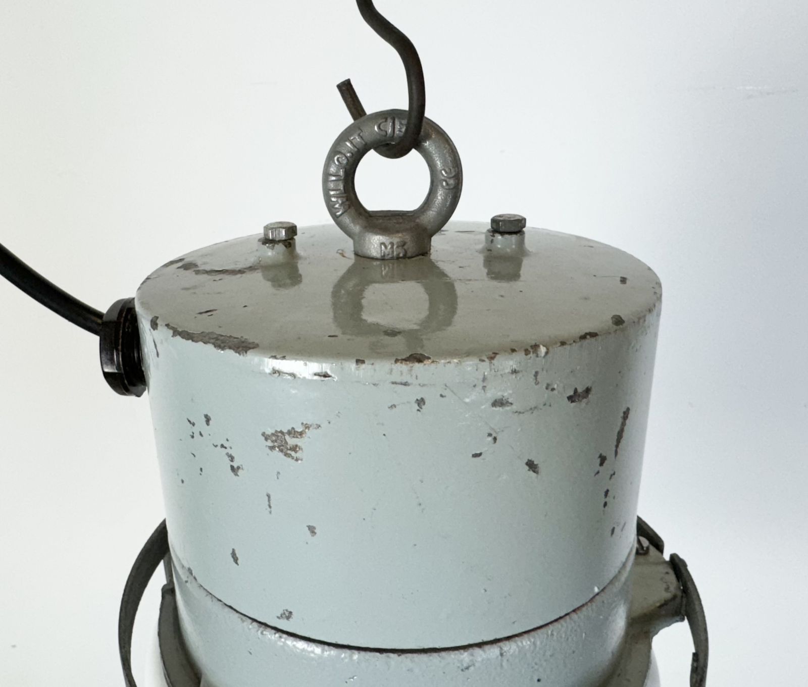 Industrial Aluminium Cage Light With Milk Glass From Elektrosvit, 1970s photo buy