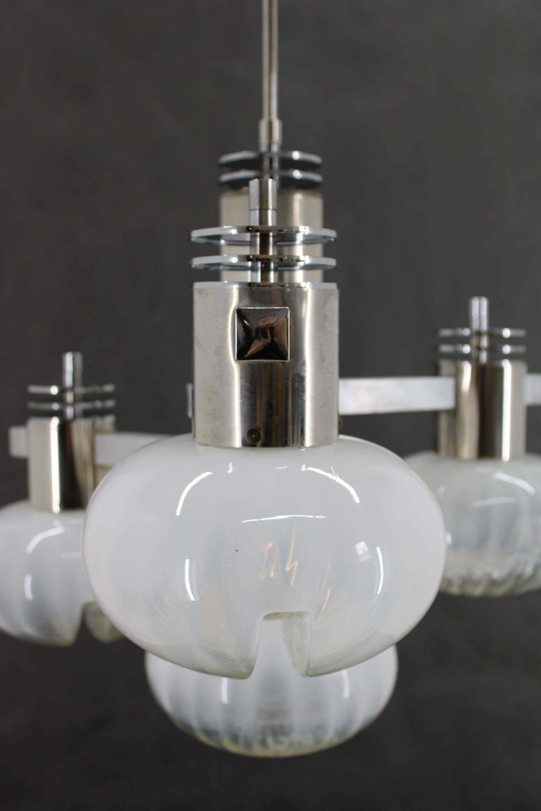 1970s Chrome Plated Chandelier With Murano Glass , Italy photo vinterior