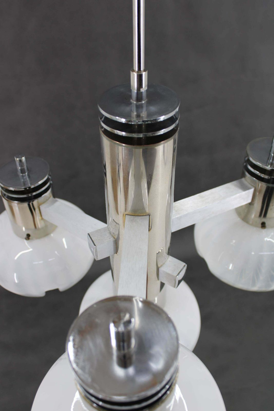 photo furniture 1970s Chrome Plated Chandelier With Murano Glass , Italy
