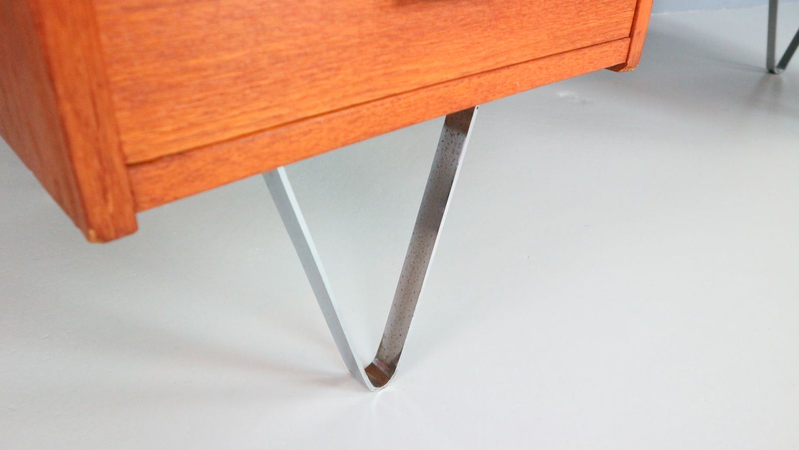 photo vinterior Cees Braakman Boomerang Desk With Triangle Legs For Pastoe, Dutch Design, 1950s