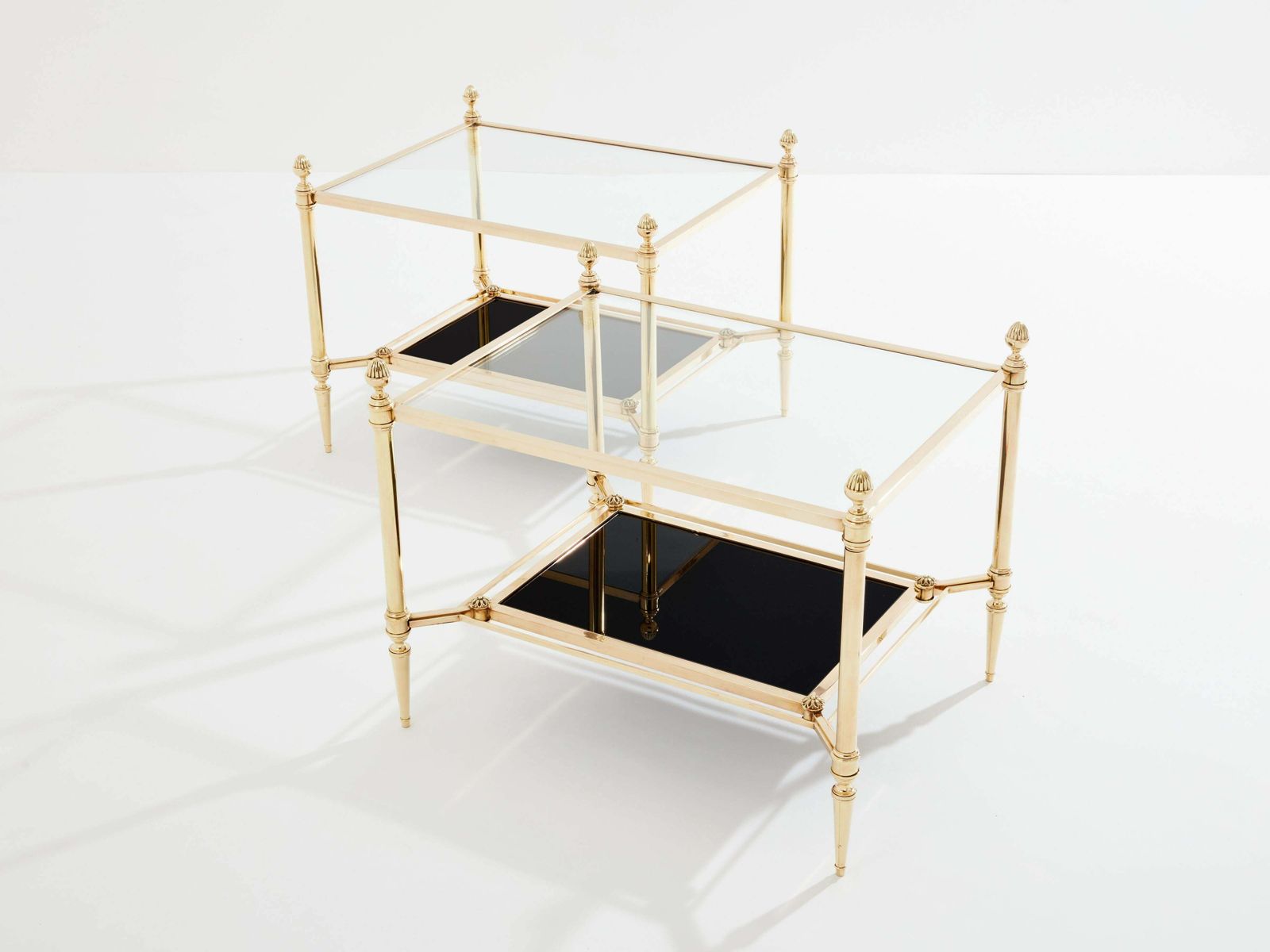 Maison Jansen Two Tier Brass Opaline Glass End Tables 1970s photo Furniture