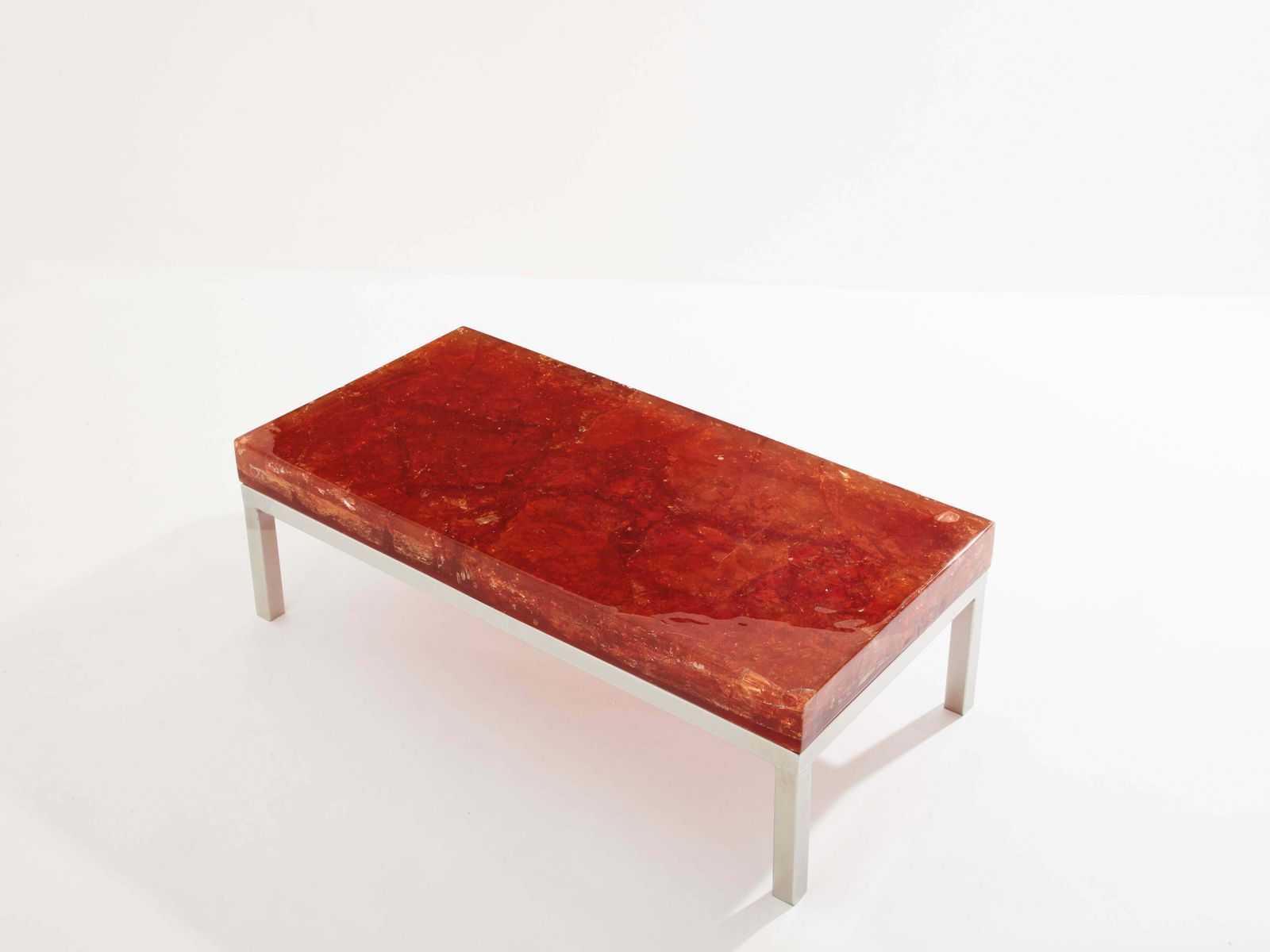 Marie Claude De Fouquières Orange Fractal Resin Coffee Table 1970 photo furniture