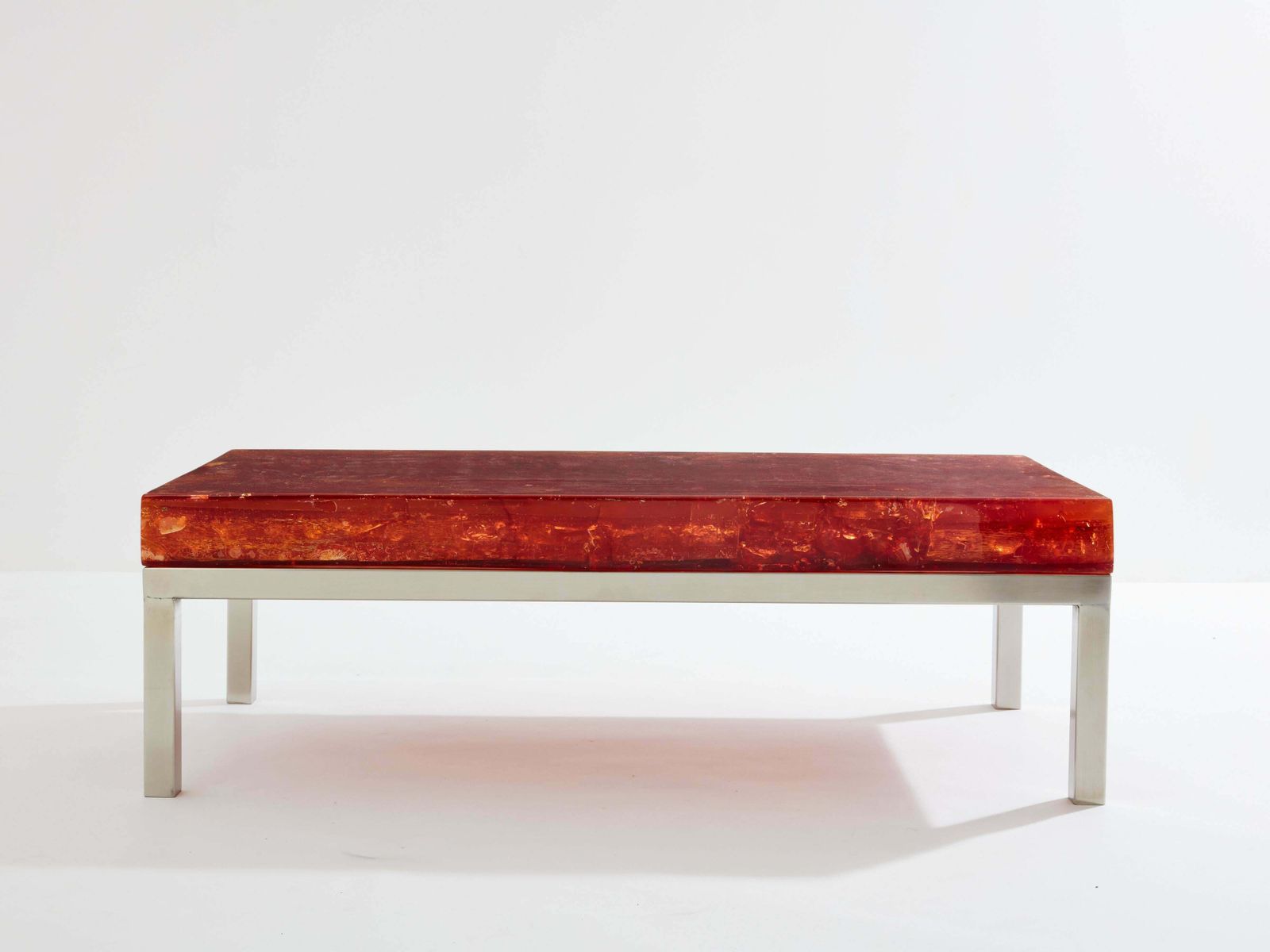 photo for sale Table basse Marie Claude De Fouquières en résine fractale orange, années 1970
