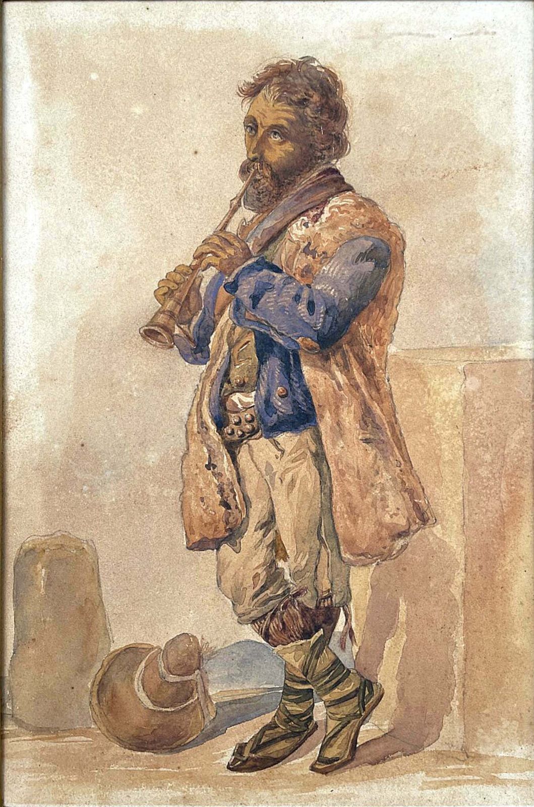 Excellent Mid C19th Victorian Italian School Watercolour Of A Peasant photo for sale