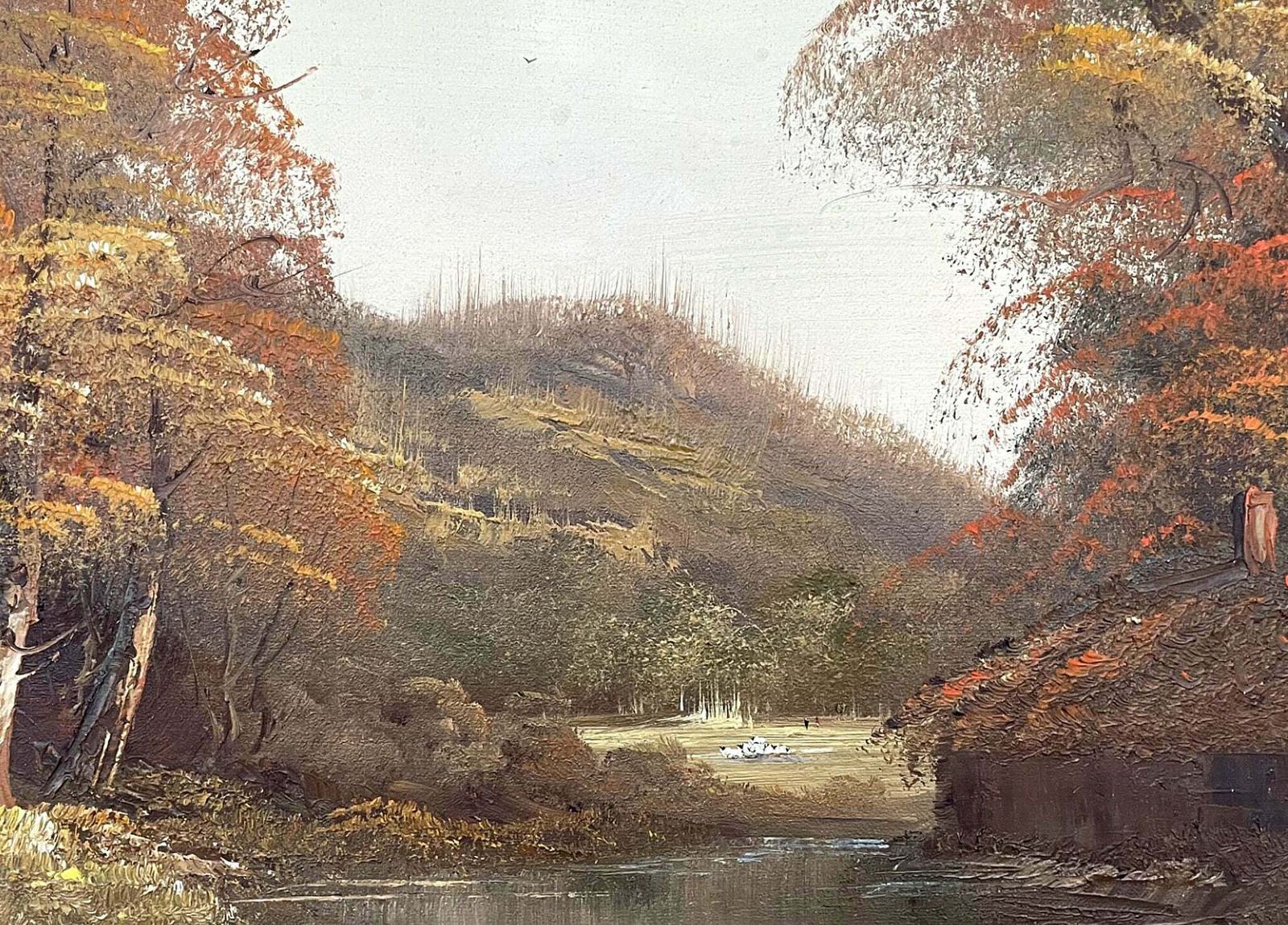Fine Vintage Mid C20th Oil On Canvas   Sheep In An Autumnal Landscape   J.Hay photo Art