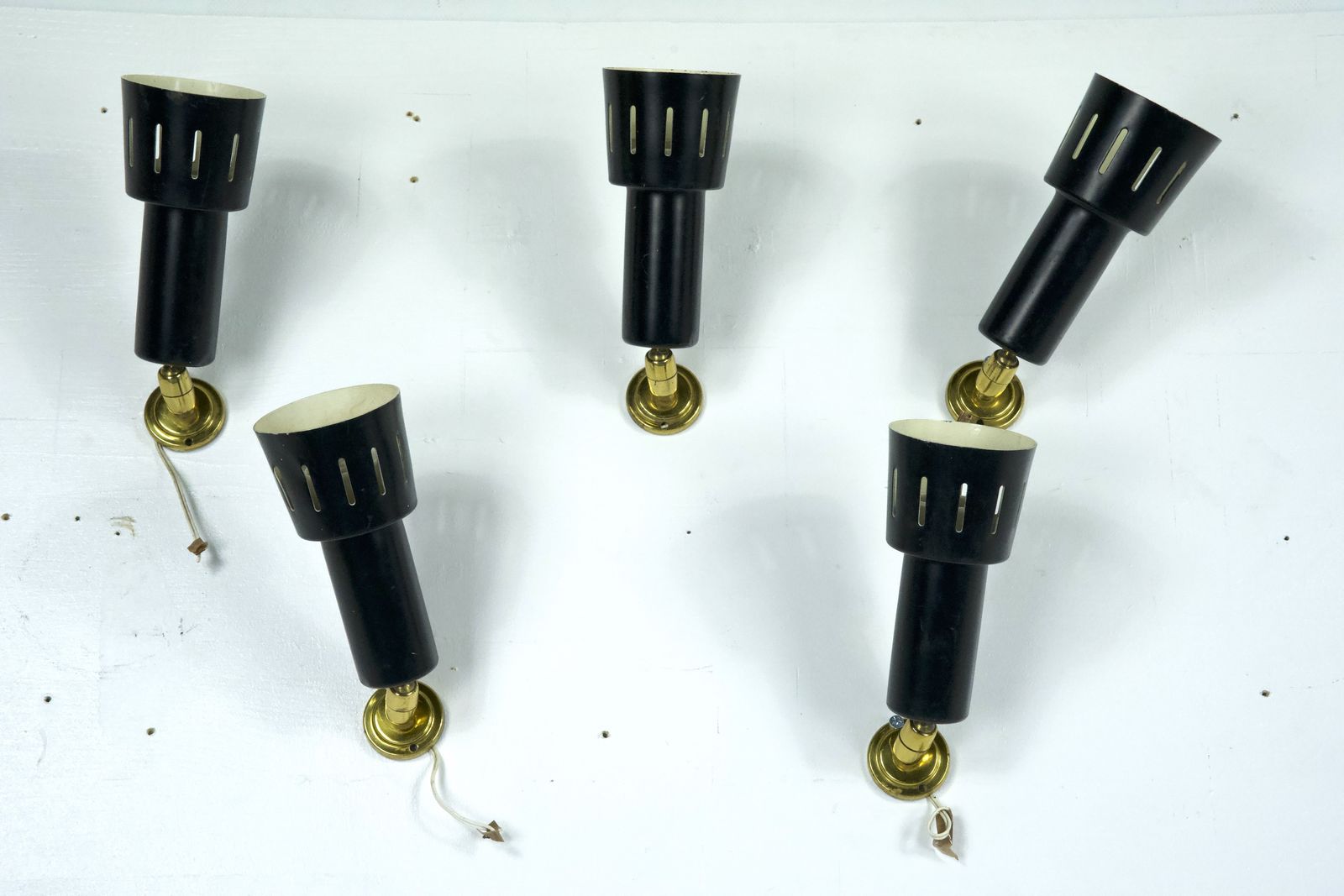 Set Of Five Stilnovo Manner Spotlights In Brass And Lacquered Metal. Italy 1960s photo for sale