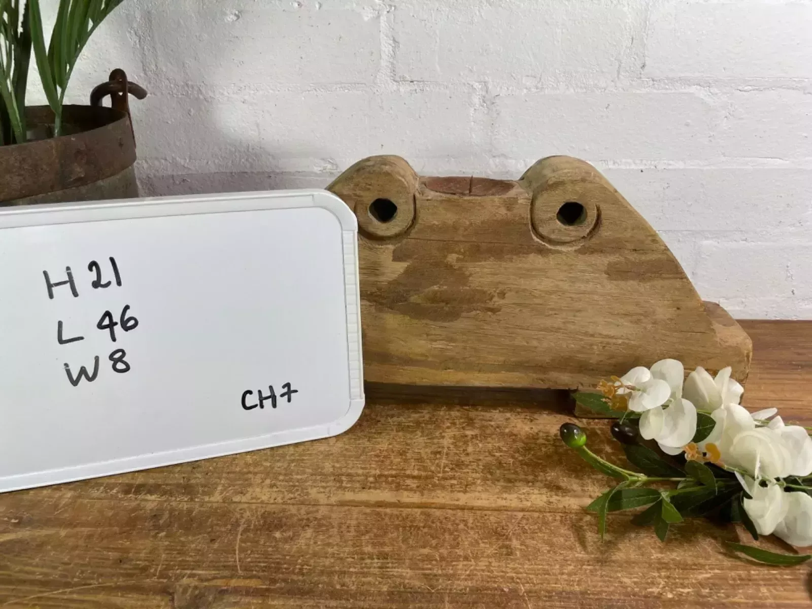 photo for sale Vintage Rustic Large Hand Carved Indian Solid Wooden Candle Holder