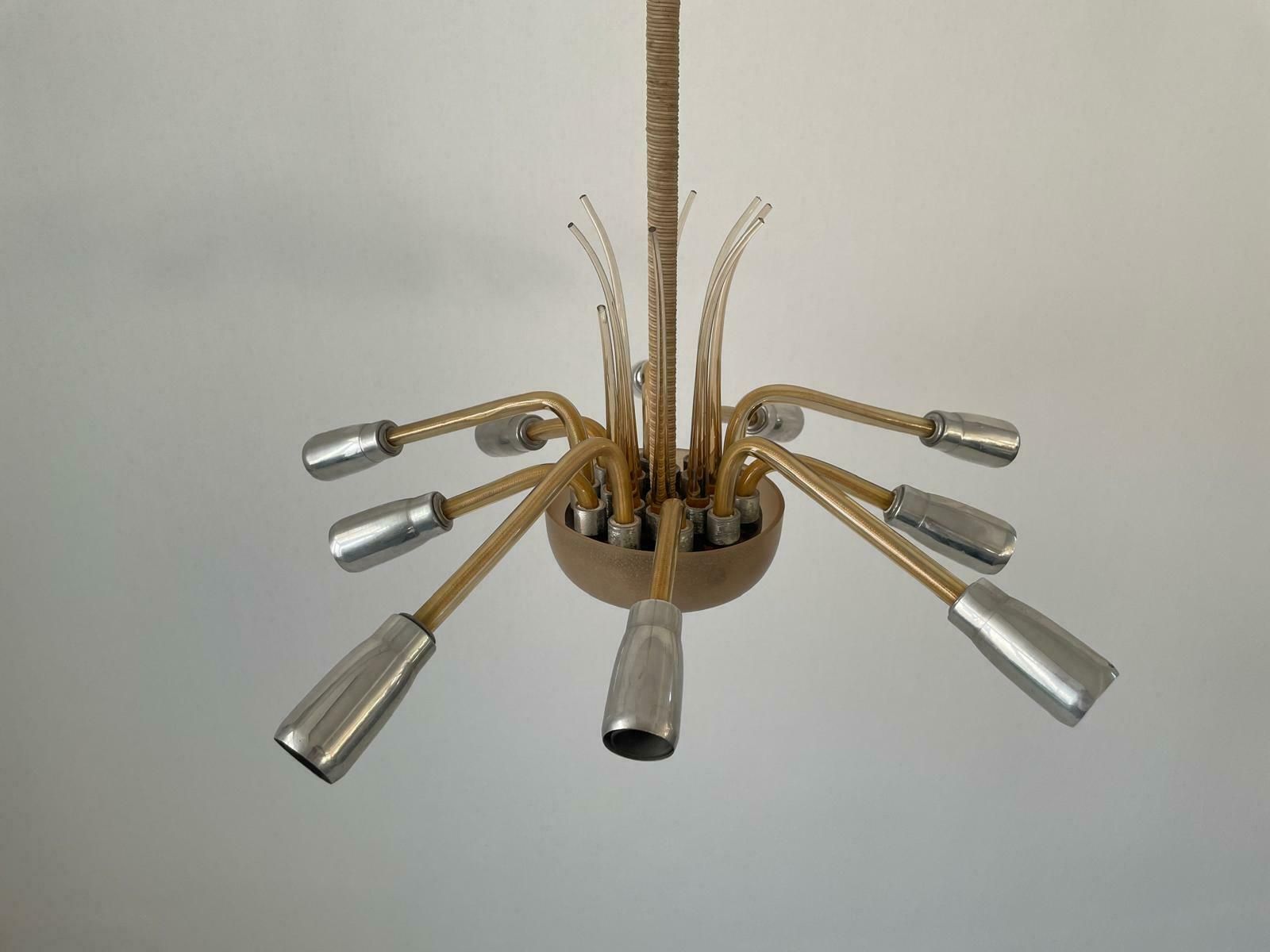 Exceptional 10 Armed Art Deco Style Sputnik Chandelier In Glass And Metal, 40s/50s, Germany photo Lighting