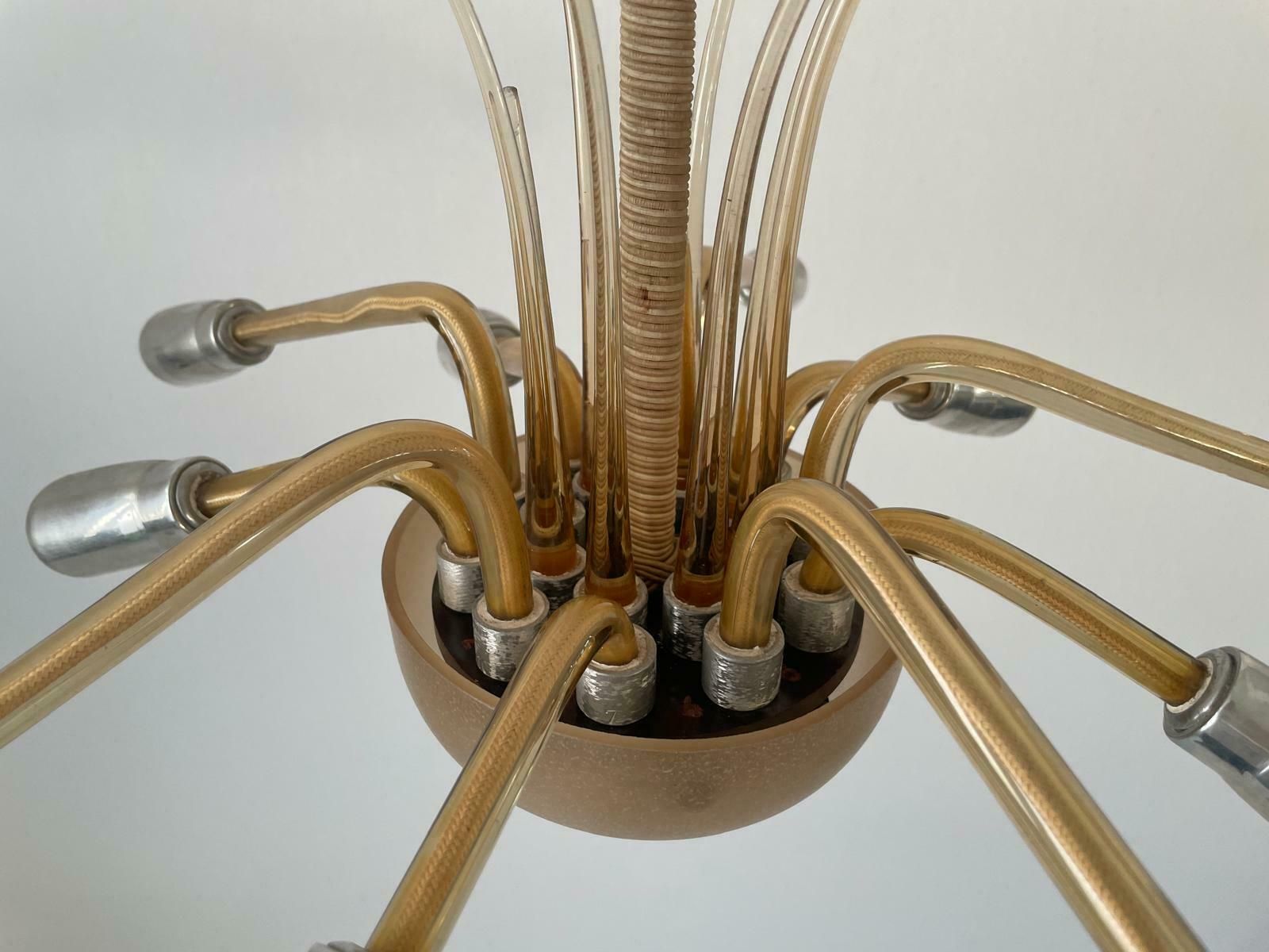 Exceptional 10 Armed Art Deco Style Sputnik Chandelier In Glass And Metal, 40s/50s, Germany photo buy