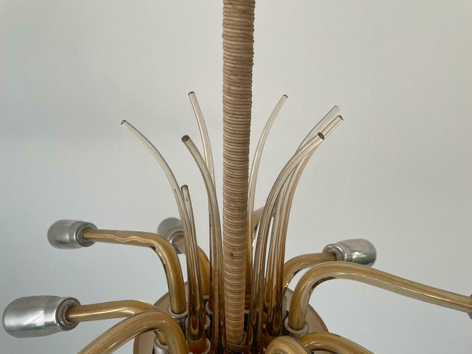 photo for sale Exceptional 10 Armed Art Deco Style Sputnik Chandelier In Glass And Metal, 40s/50s, Germany