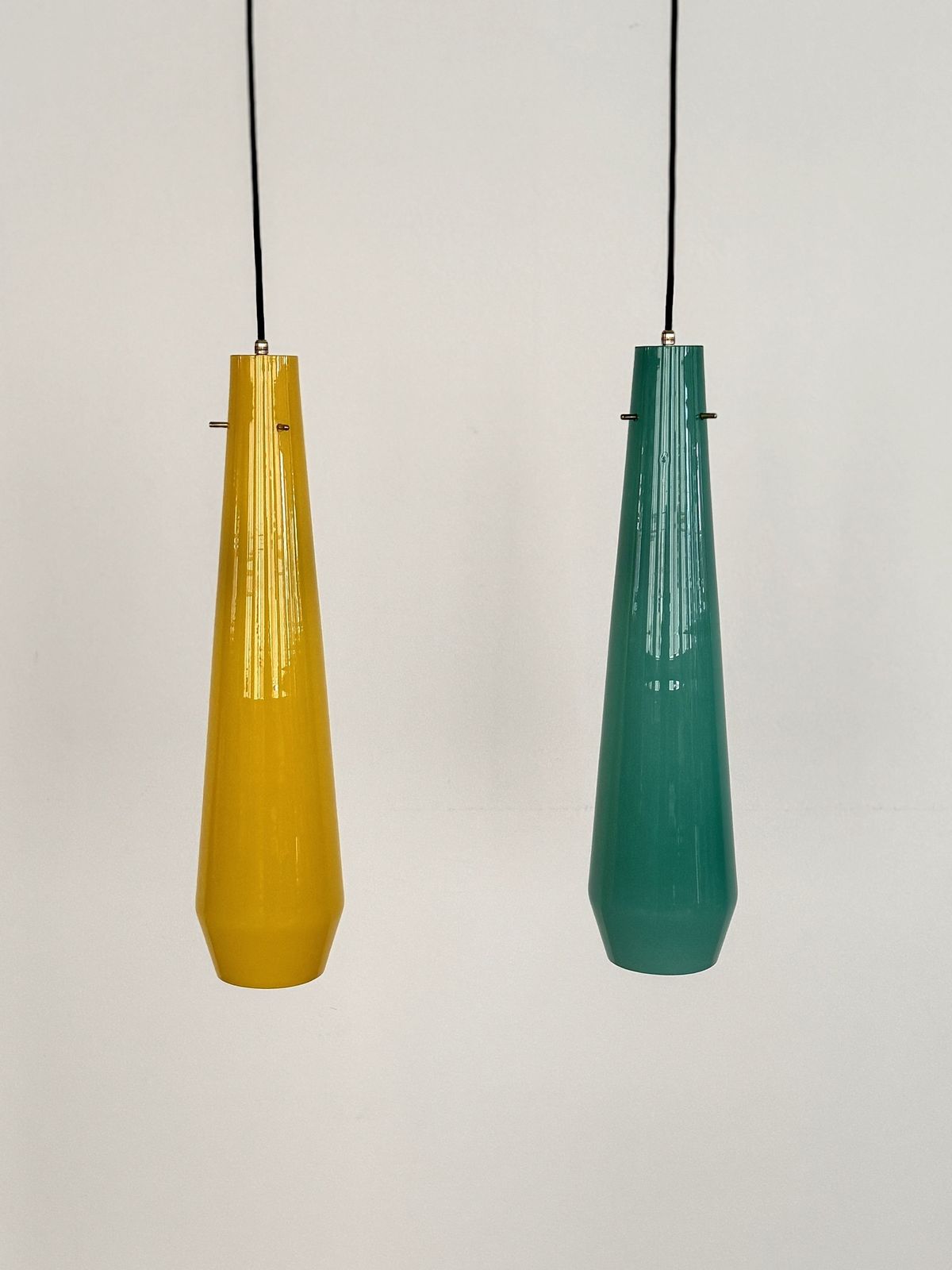 Italian Murano Glass Pendants In Green And Yellow By Vistosi, 1970s, Set Of 2 photo for sale
