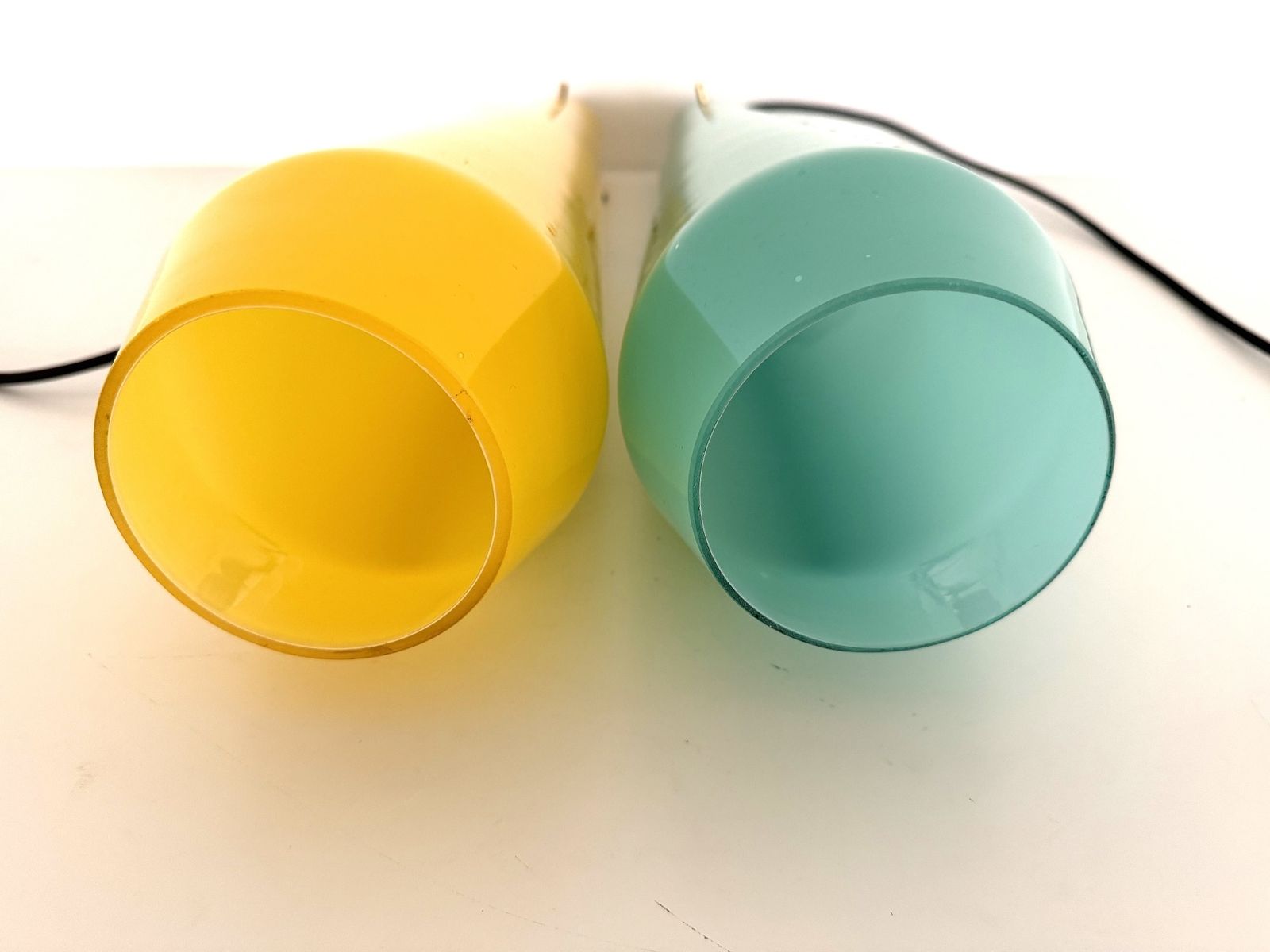 photo buy Italian Murano Glass Pendants In Green And Yellow By Vistosi, 1970s, Set Of 2