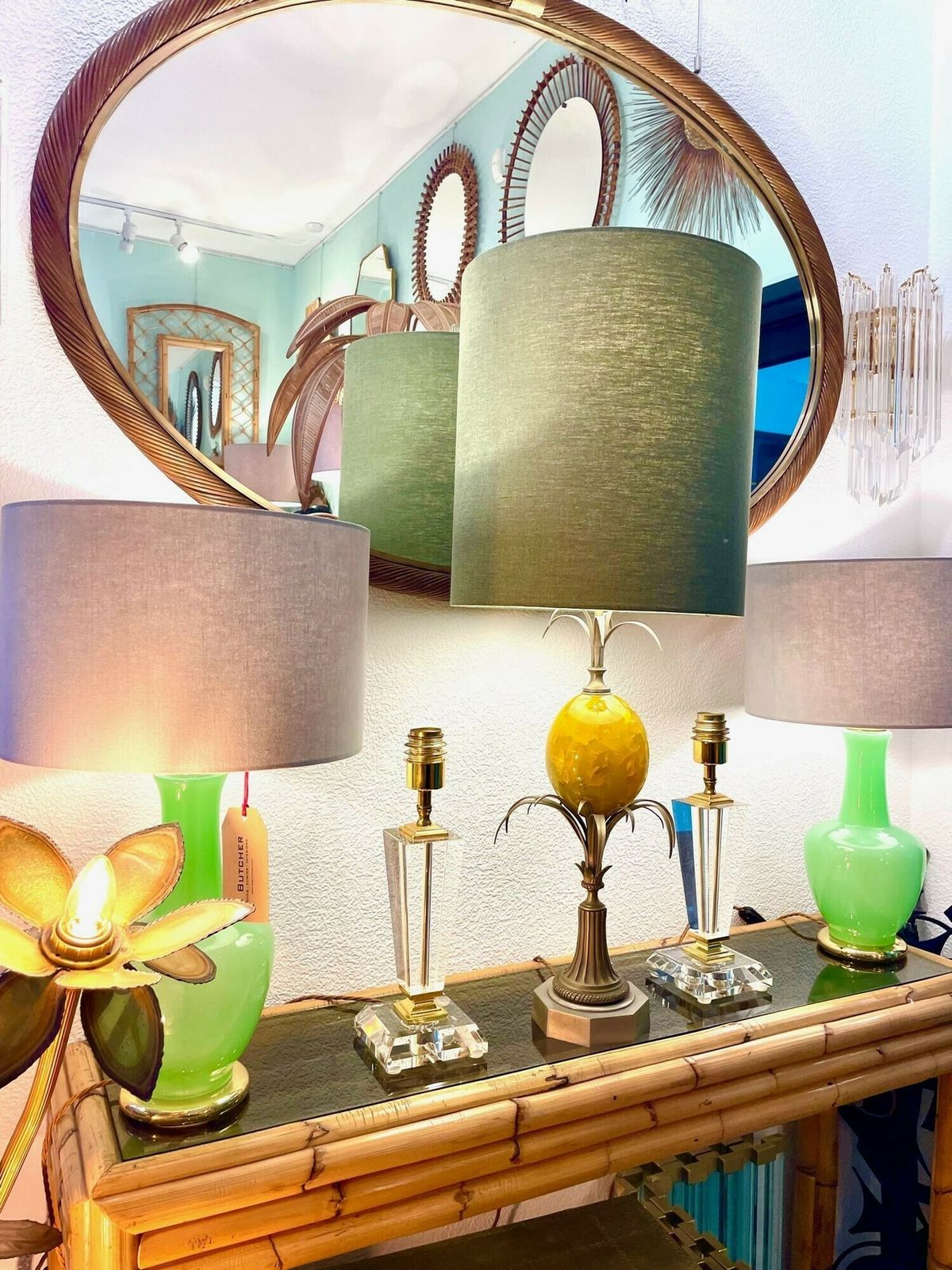 A Large 1960s Maison Charles Style Yellow Egg Lamp With New Bespoke Linen Shade photo for sale