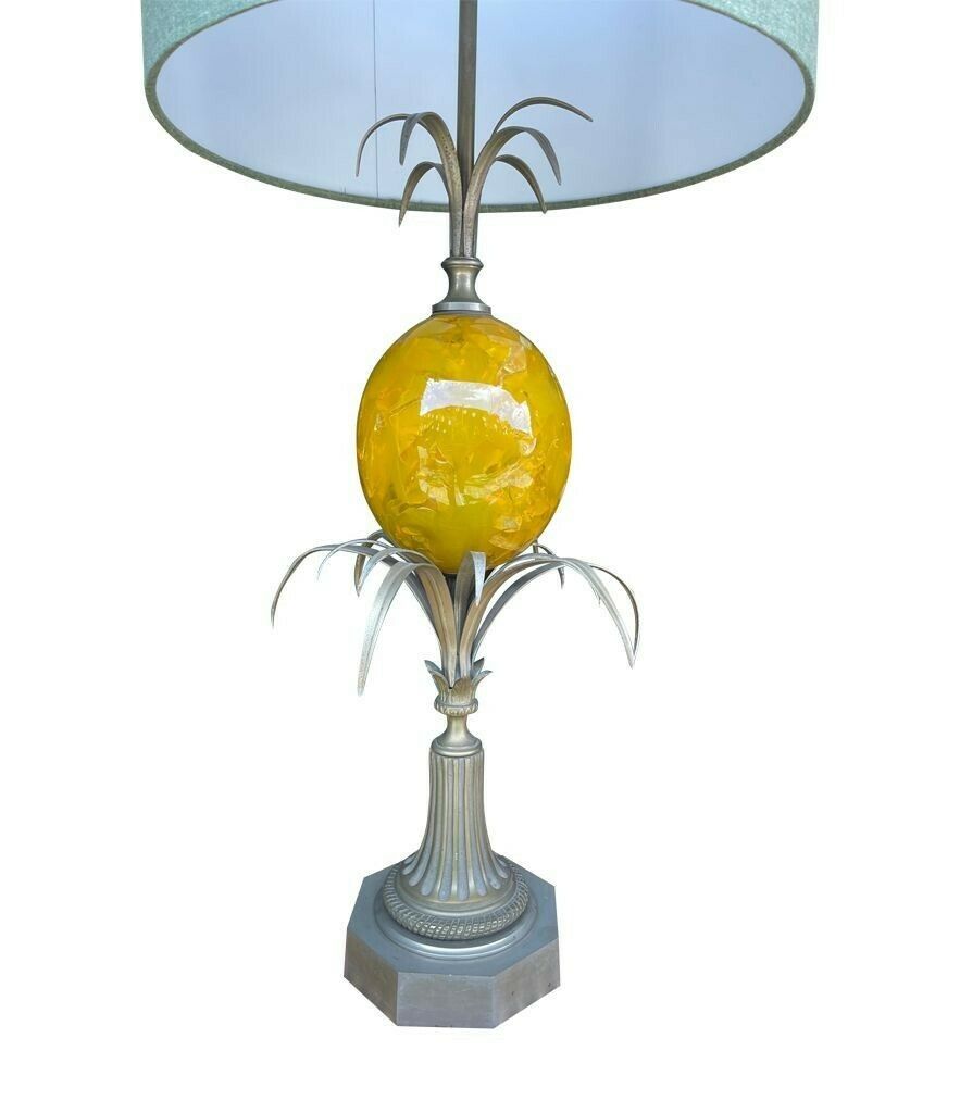 A Large 1960s Maison Charles Style Yellow Egg Lamp With New Bespoke Linen Shade photo vintage