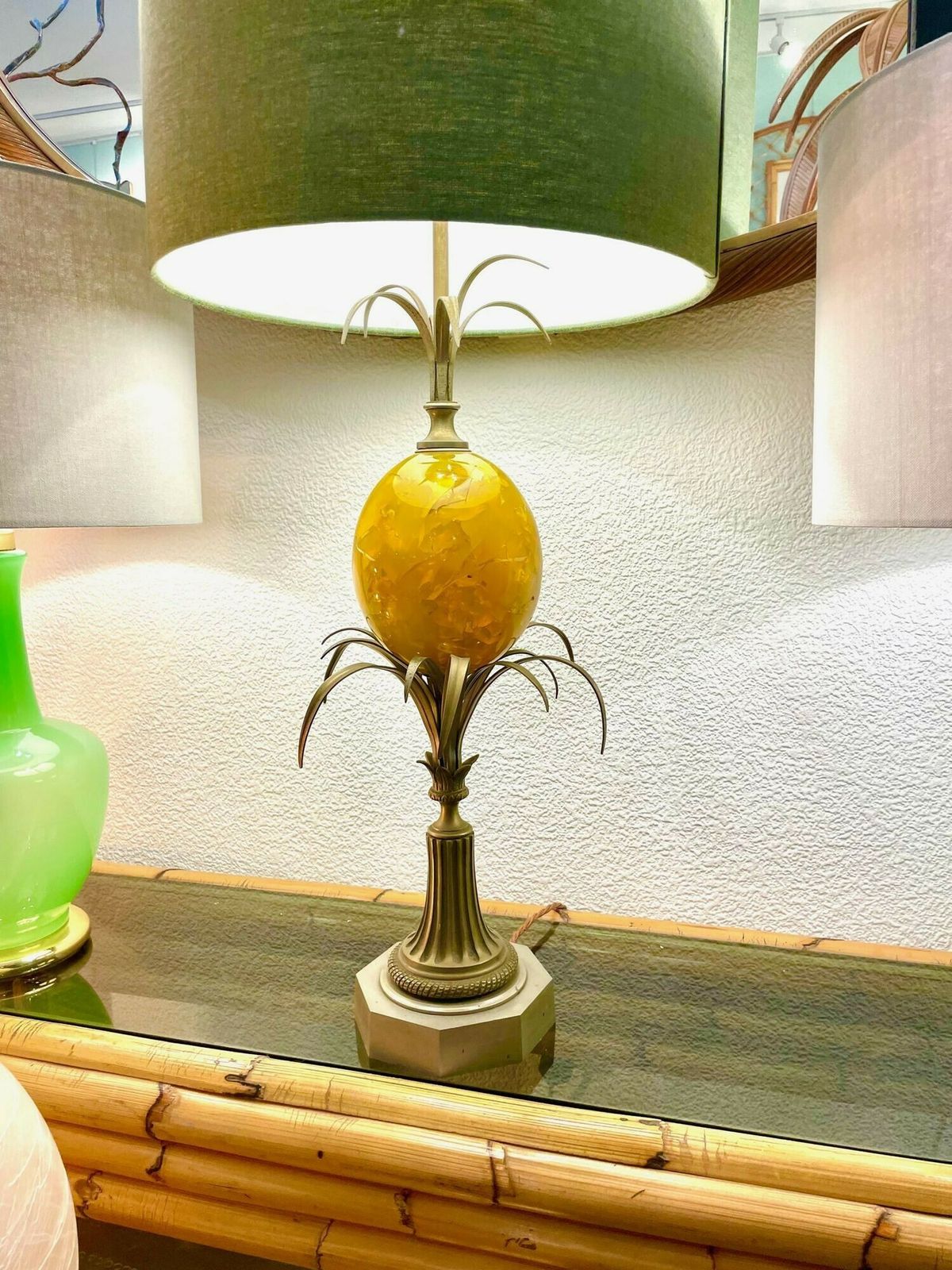 photo buy A Large 1960s Maison Charles Style Yellow Egg Lamp With New Bespoke Linen Shade
