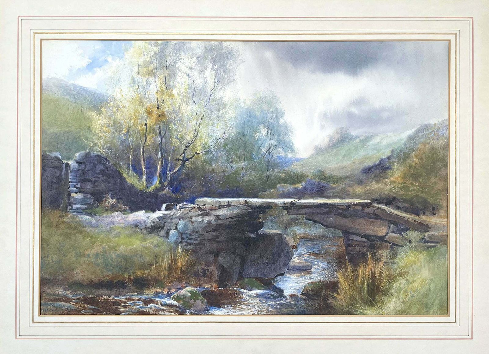 Superb Late C19th Victorian Watercolour Of Bronte Bridge Haworth By W J Boyes 1881 photo furniture