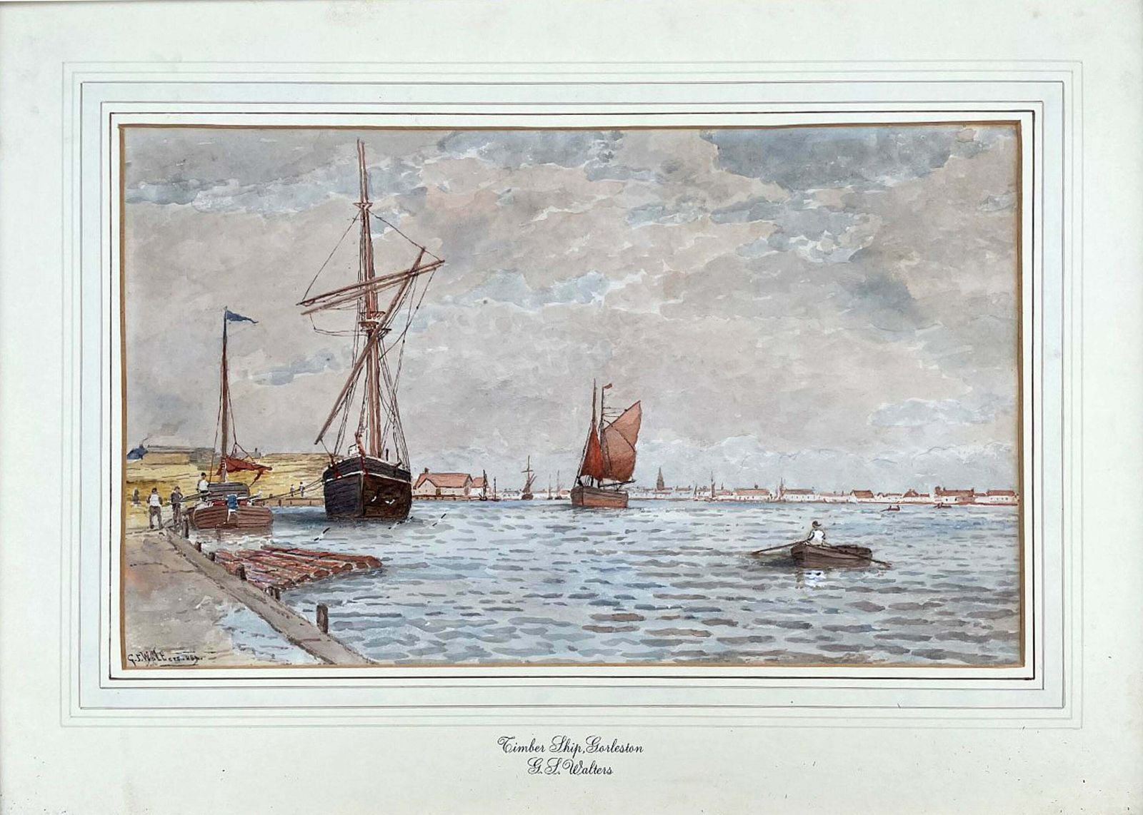 Superb C19th Victorian Watercolour   "Timber Ship Gorleston"   George Stanfield Walters (1838 1924) photo furniture