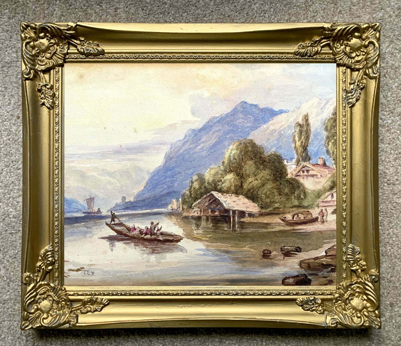 Fine Late C19th Victorian Watercolour   Continental Lake Scene By Edwin Earp (1851 1945)