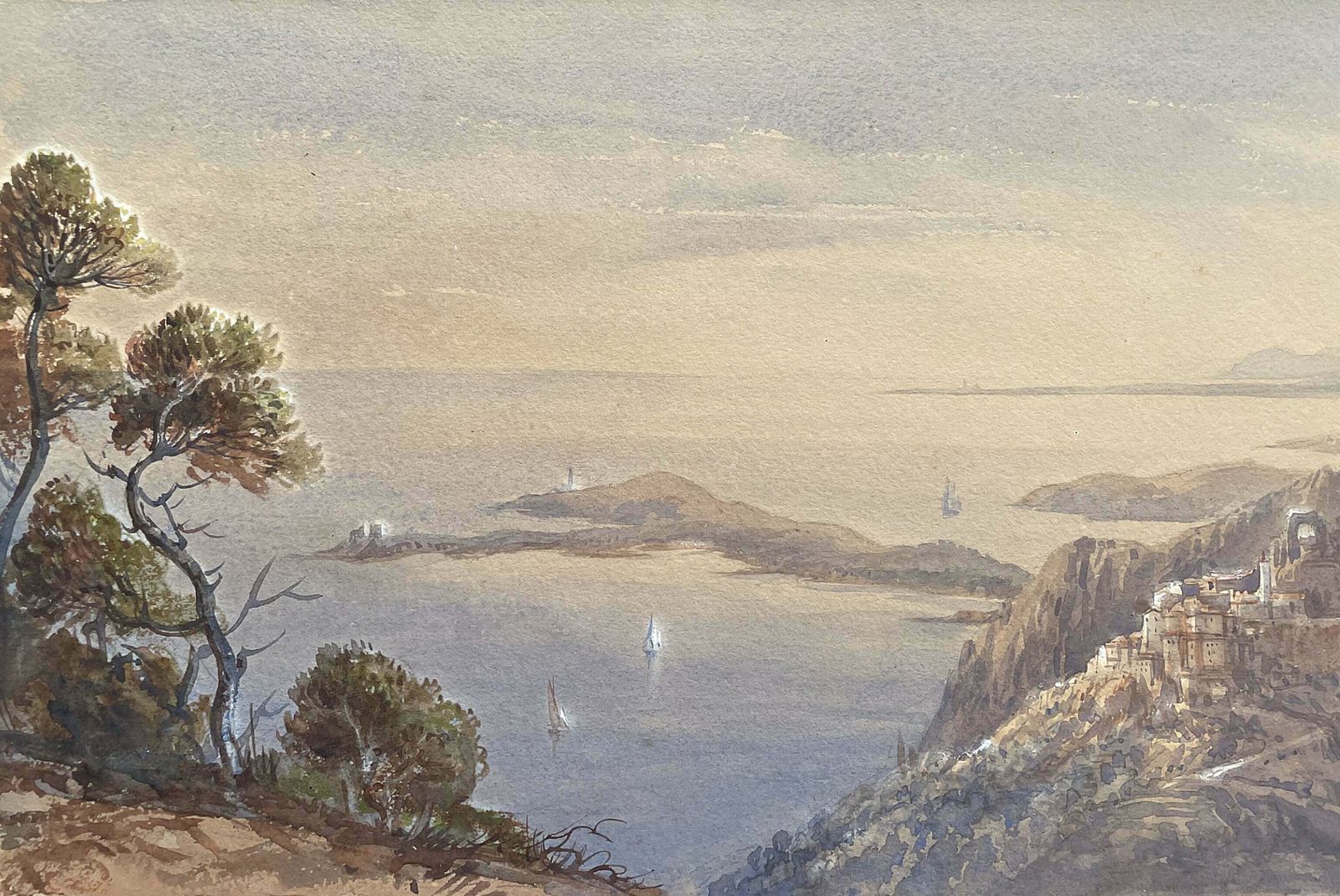 Fine Mid C19th Watercolour   Italian Coastal Scene   Thomas Charles Leeson Rowbotham photo 115.0