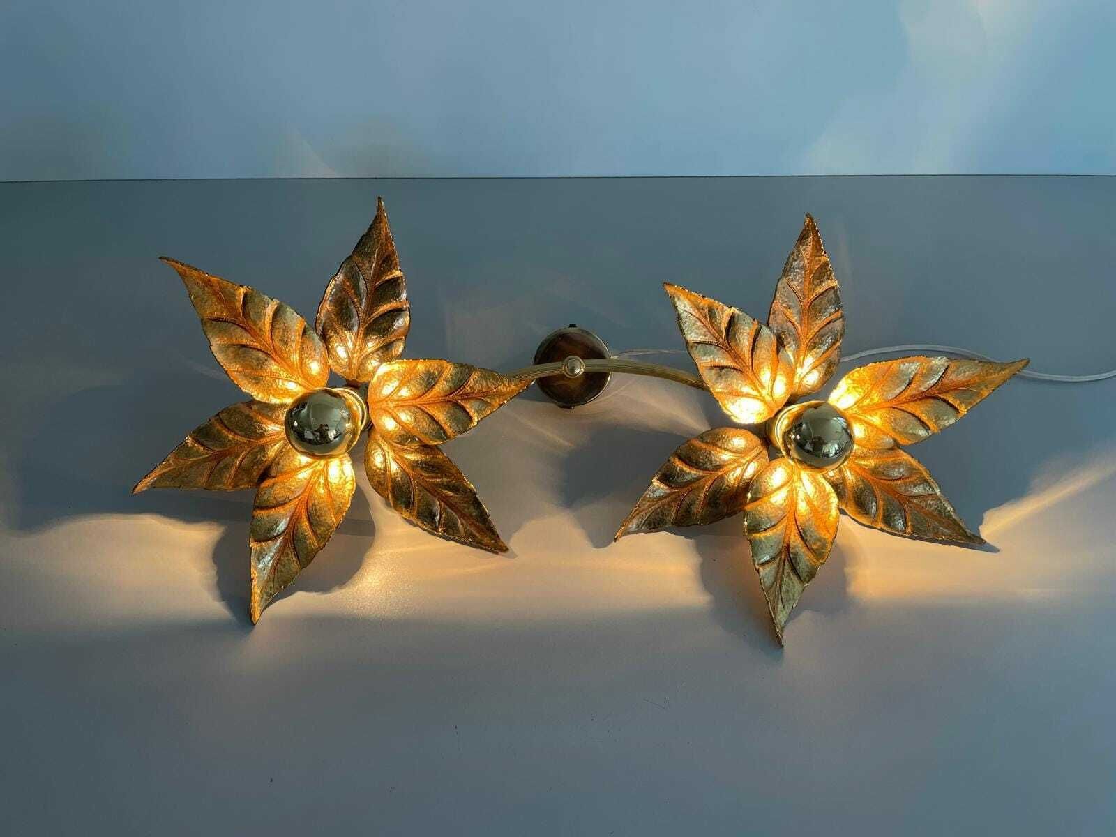Mid Century Modern Wonderful Twin Flower Shade Full Brass Wall Or Ceiling Lamp By Willy Daro For Massive, 1970s, Germany photo furniture