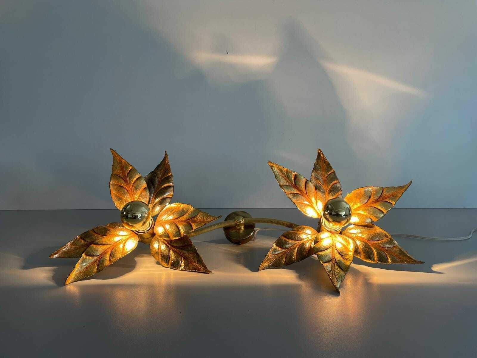 Mid Century Modern Wonderful Twin Flower Shade Full Brass Wall Or Ceiling Lamp By Willy Daro For Massive, 1970s, Germany photo Lighting