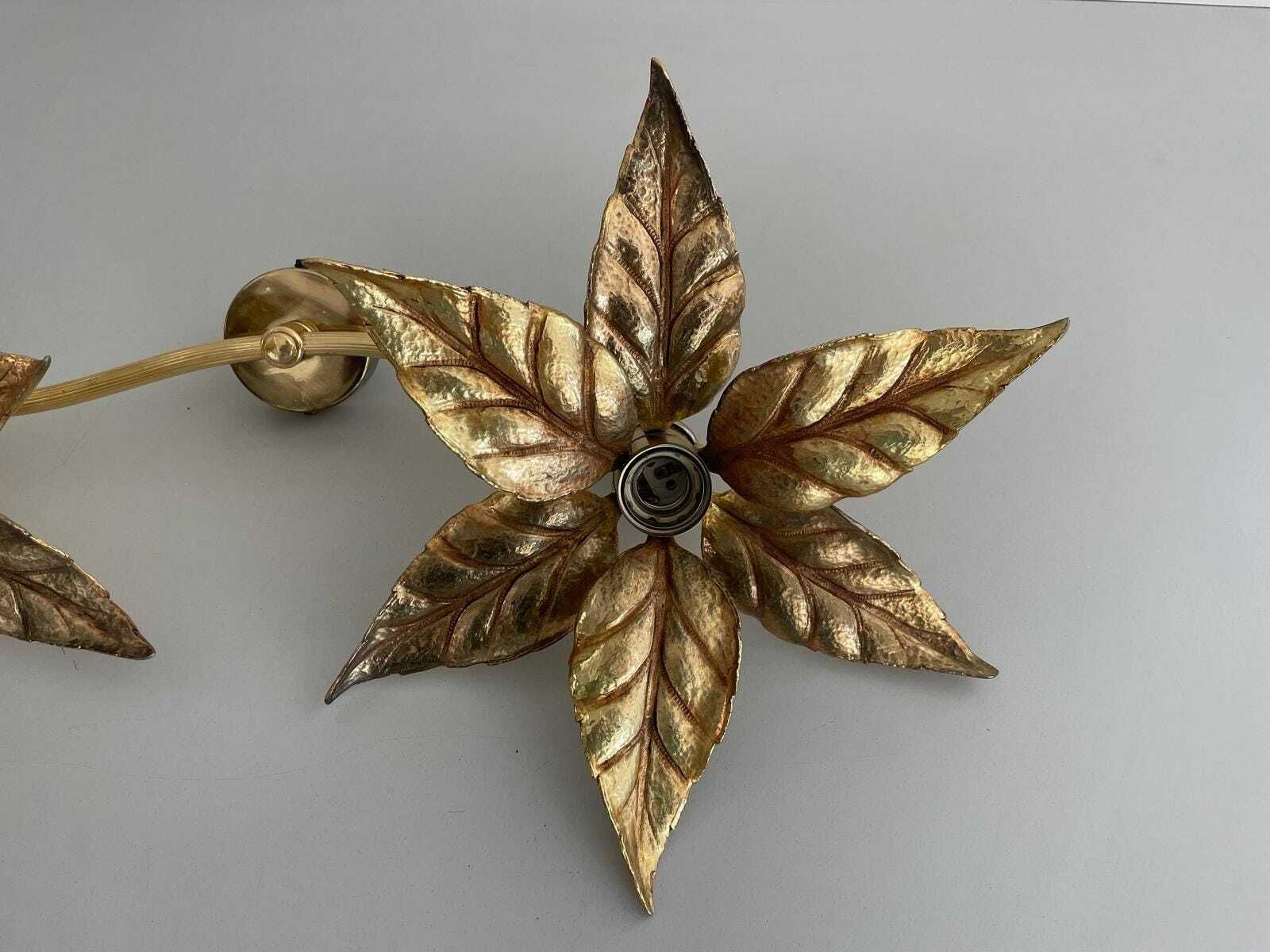 Mid Century Modern Wonderful Twin Flower Shade Full Brass Wall Or Ceiling Lamp By Willy Daro For Massive, 1970s, Germany photo buy