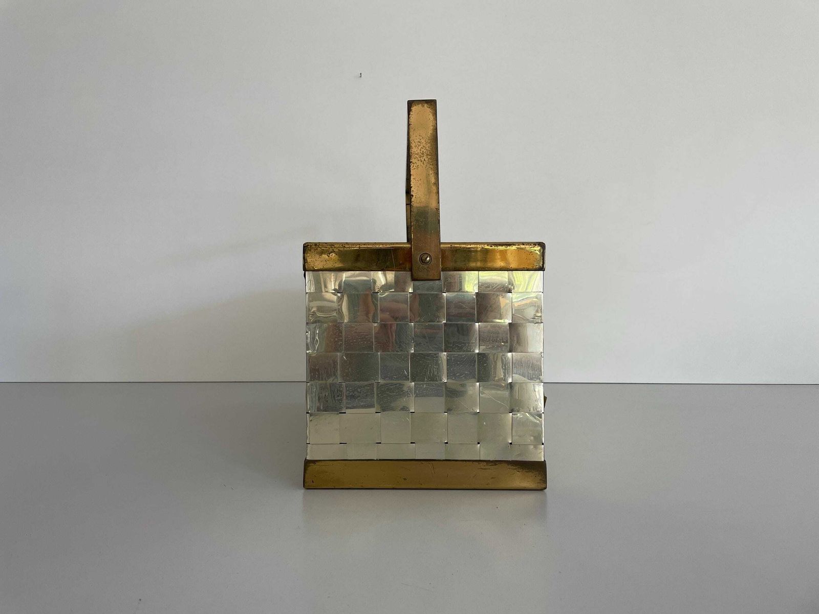 Mid Century Modern Italian Magazine Rack In Chrome And Brass, 1970s, Italy photo vintage