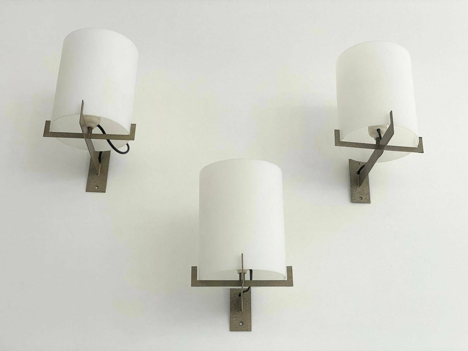 Italian Design Opal Glass Set Of 3 Sconces By Ignazio Gardella For Azucena, 1950s, Italy