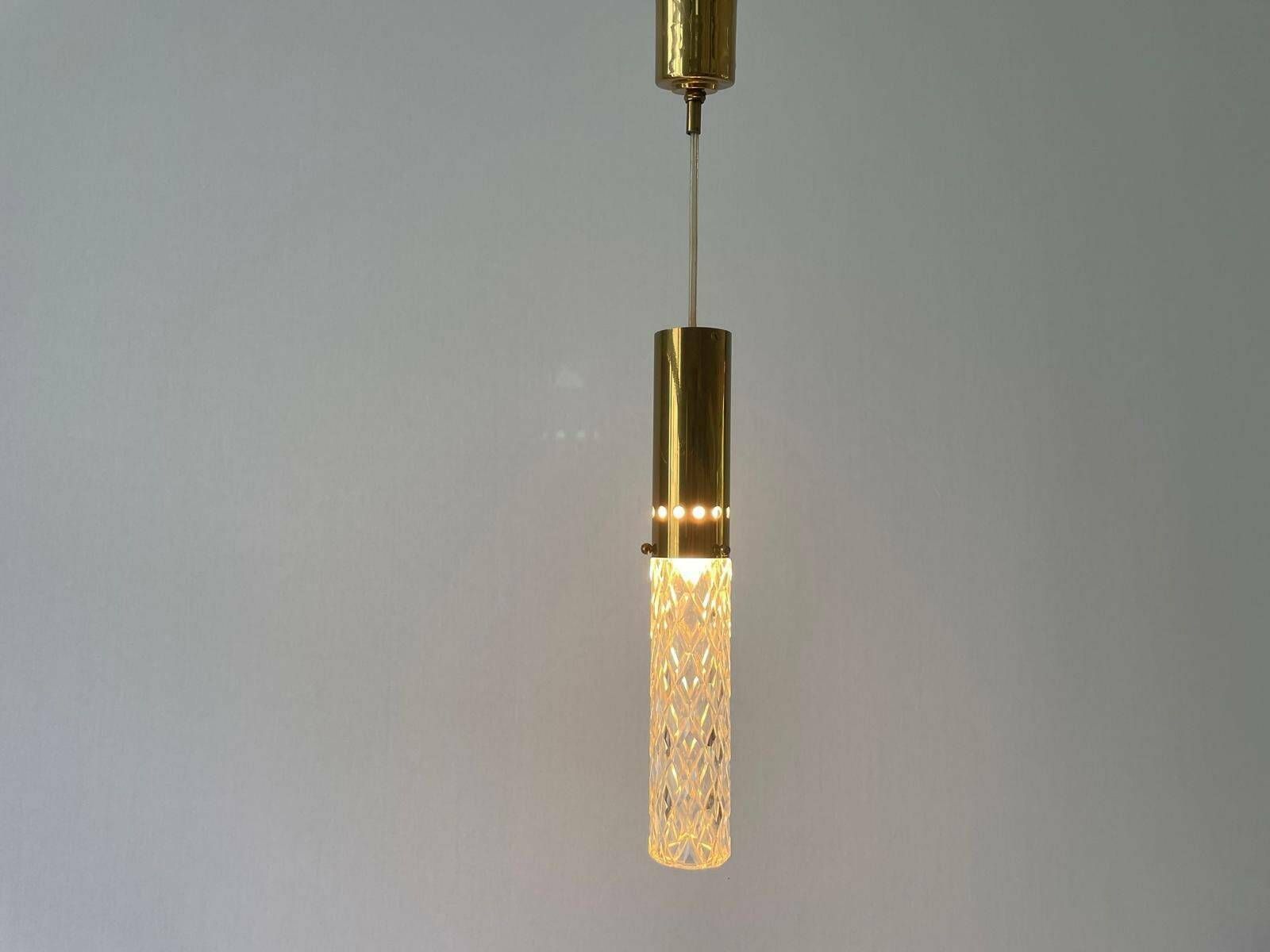 Cylindrical Crystal Glass And Brass Luxury Ceiling Lamp By Kaiser Leuchten, 1960s, Germany photo furniture