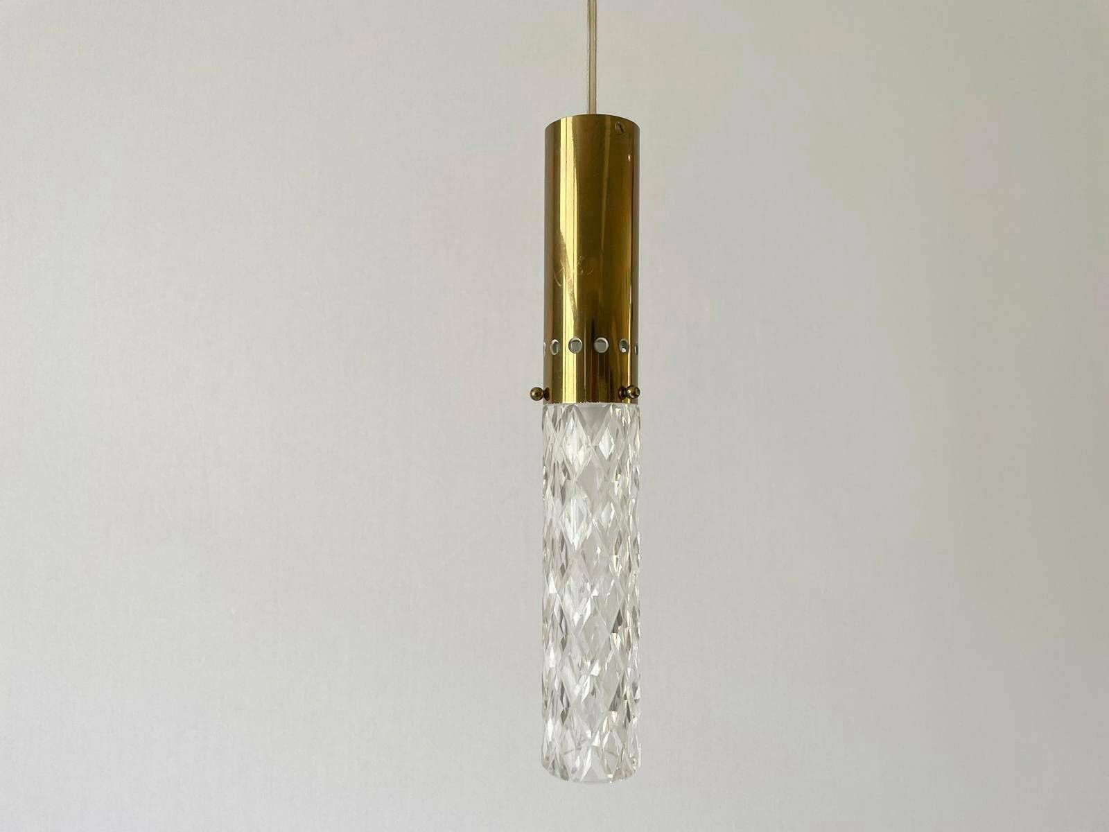Cylindrical Crystal Glass And Brass Luxury Ceiling Lamp By Kaiser Leuchten, 1960s, Germany photo for sale