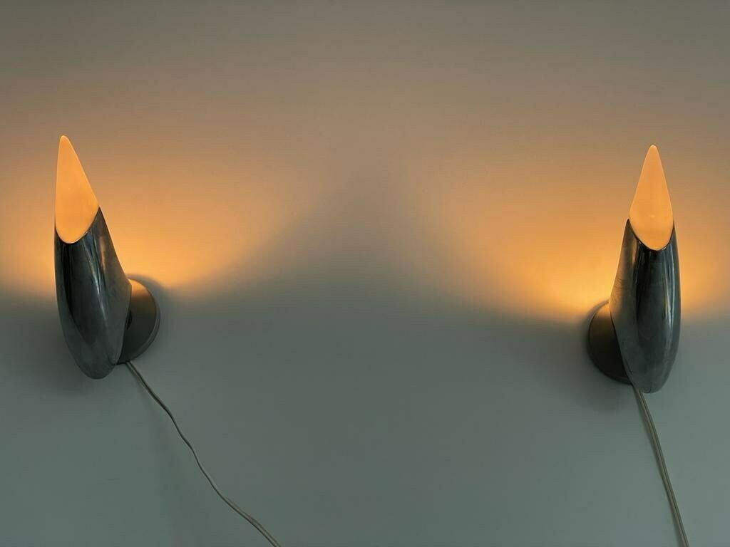 Excellent Gray Metal And Glass French Pair Of Sconces By Blux Adar Pie. photo Lighting