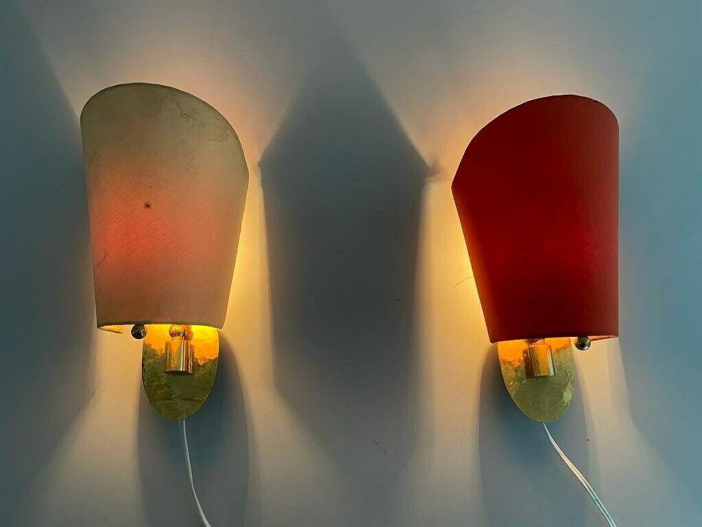 Orange And Yellow Fabric Shade Pair Of Sconces, 1950s, Germany photo furniture