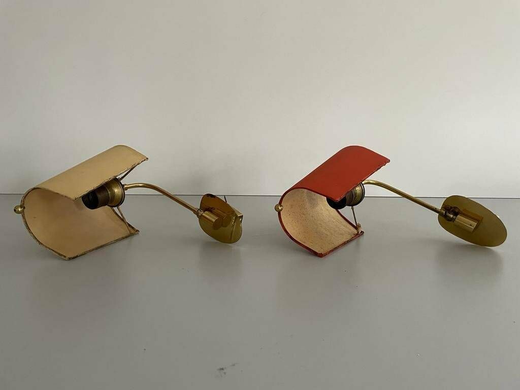 Orange And Yellow Fabric Shade Pair Of Sconces, 1950s, Germany photo buy