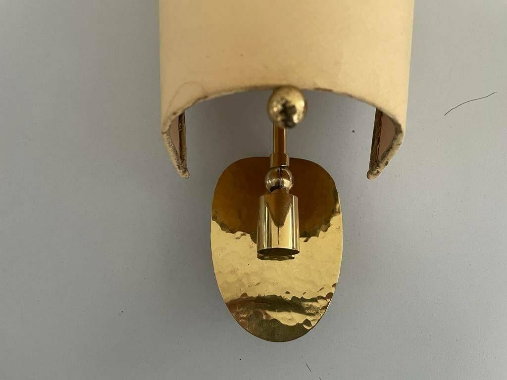 photo for sale Orange And Yellow Fabric Shade Pair Of Sconces, 1950s, Germany