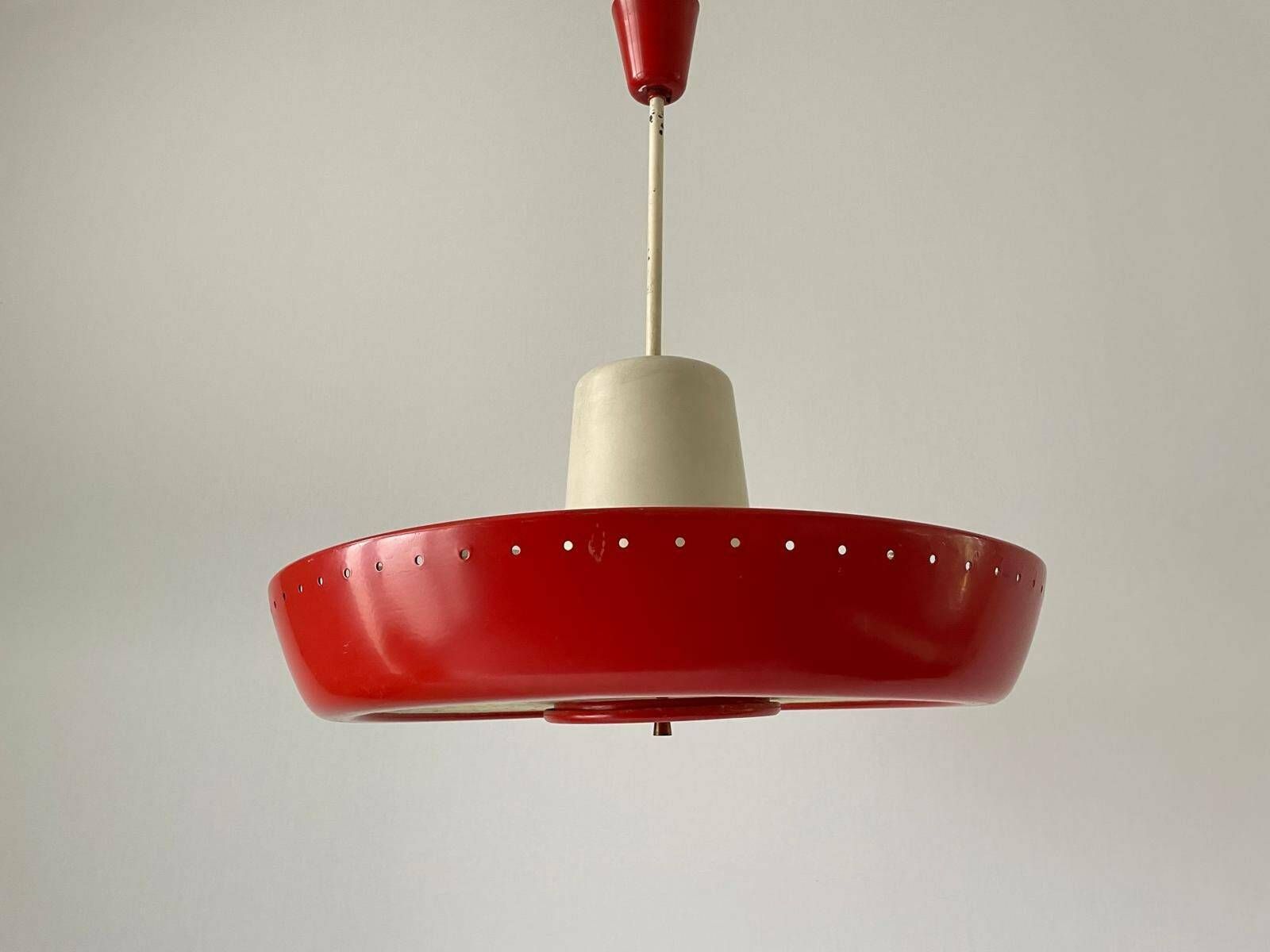 Art Deco Industrial Red Cinema Ceiling Lamp With Circle Fluorescent Tube, 1940s, Germany photo for sale