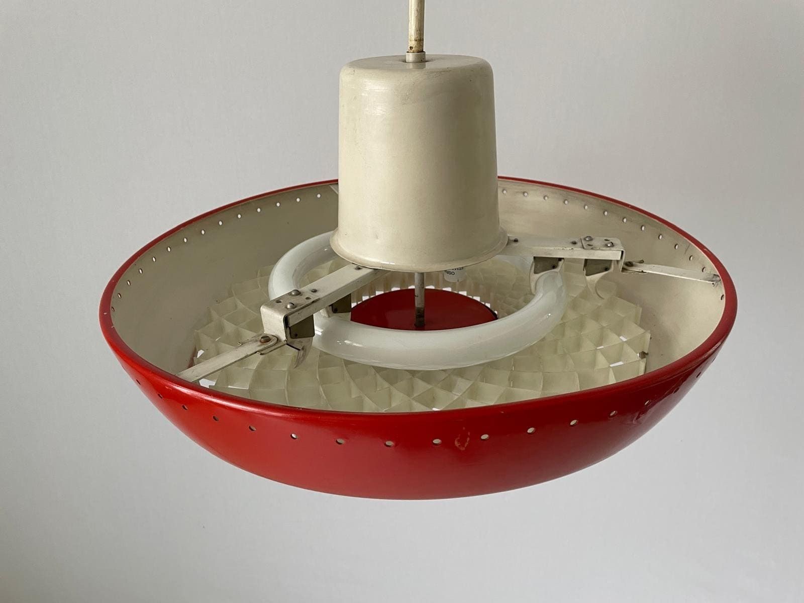 Art Deco Industrial Red Cinema Ceiling Lamp With Circle Fluorescent Tube, 1940s, Germany photo 3047.0
