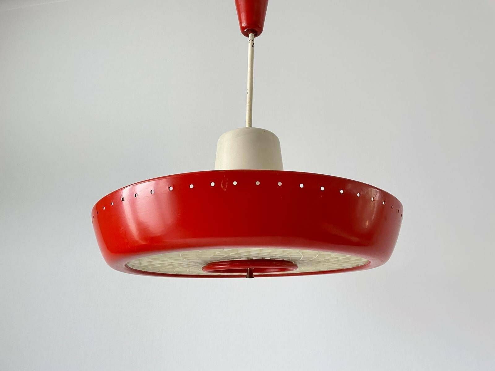 Art Deco Industrial Red Cinema Ceiling Lamp With Circle Fluorescent Tube, 1940s, Germany photo buy