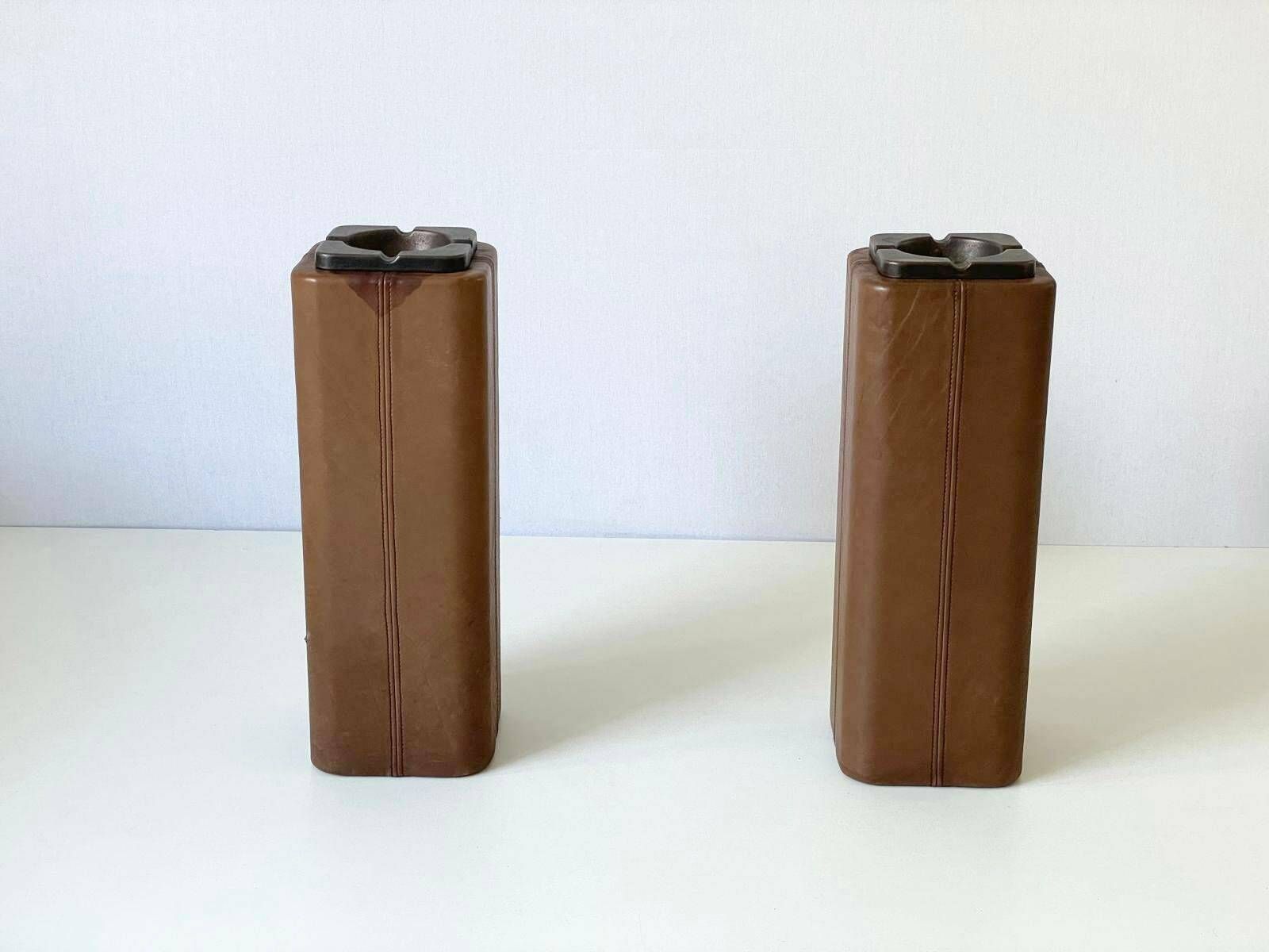 Mid Century Modern Swiss Made Lux Leather Pair Of Floor Ashtrays With Bronze Top, 1960s, Switzerland photo 1306.0