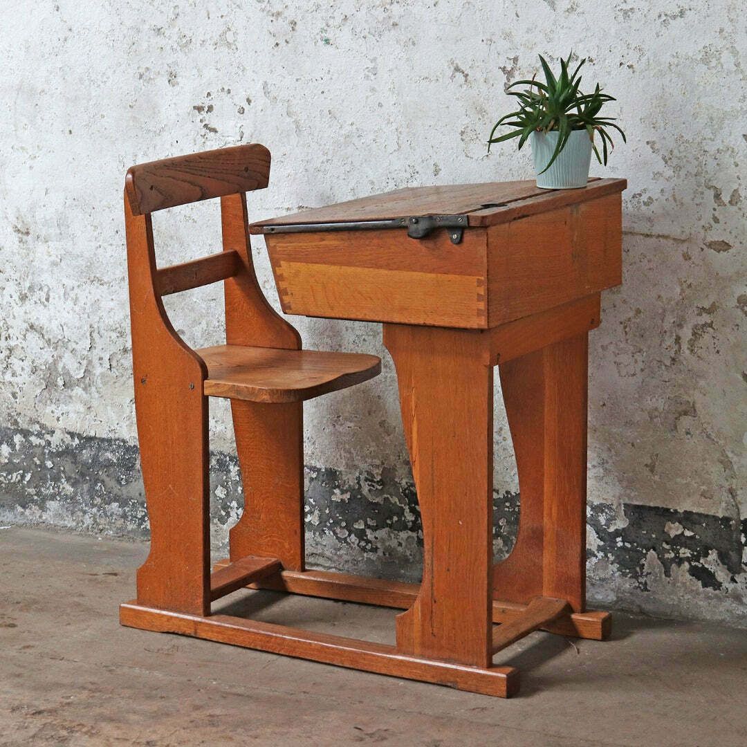 Antique Oak School Desk And Chair photo Furniture
