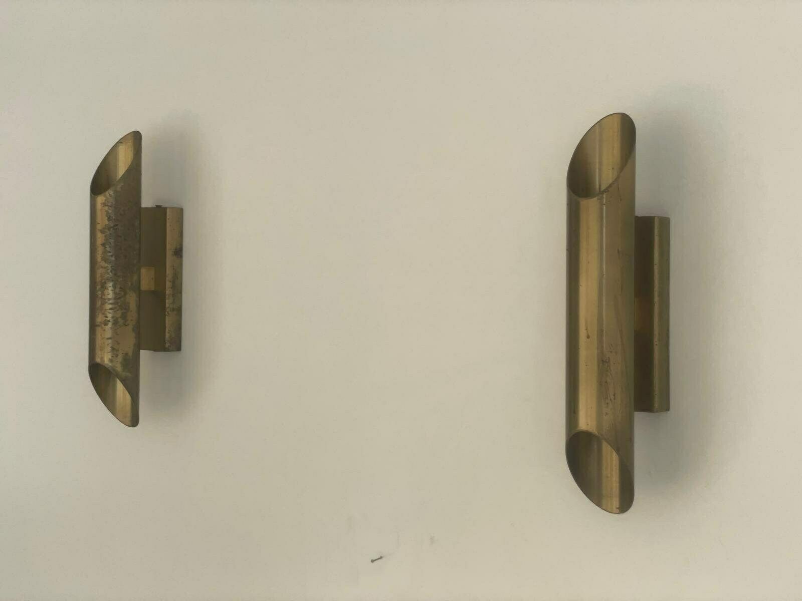 Mid Century Modern Italian Design Brass Pair Of Sconces With Patinas, 1960s, Italy photo vinterior