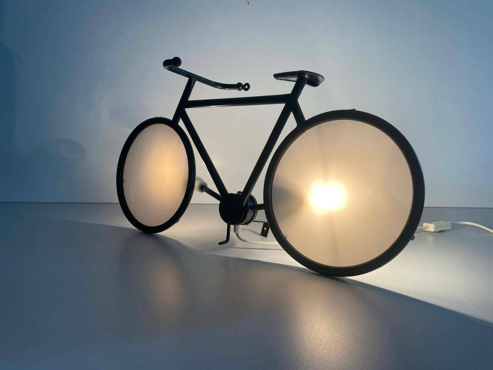 Lovely Black Metal Bicycle Table Or Wall Lamp By Zicoli Limbach, 1970s, Germany photo for sale