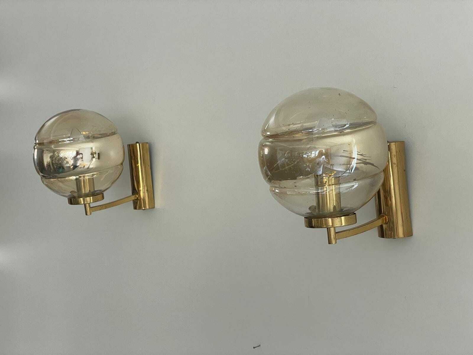 Ball Glass And Brass Body Pair Of Sconces By Peill Und Putzler, 1960s, Germany photo furniture