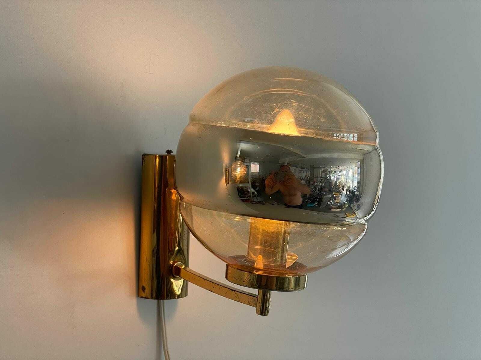 Ball Glass And Brass Body Pair Of Sconces By Peill Und Putzler, 1960s, Germany photo vintage