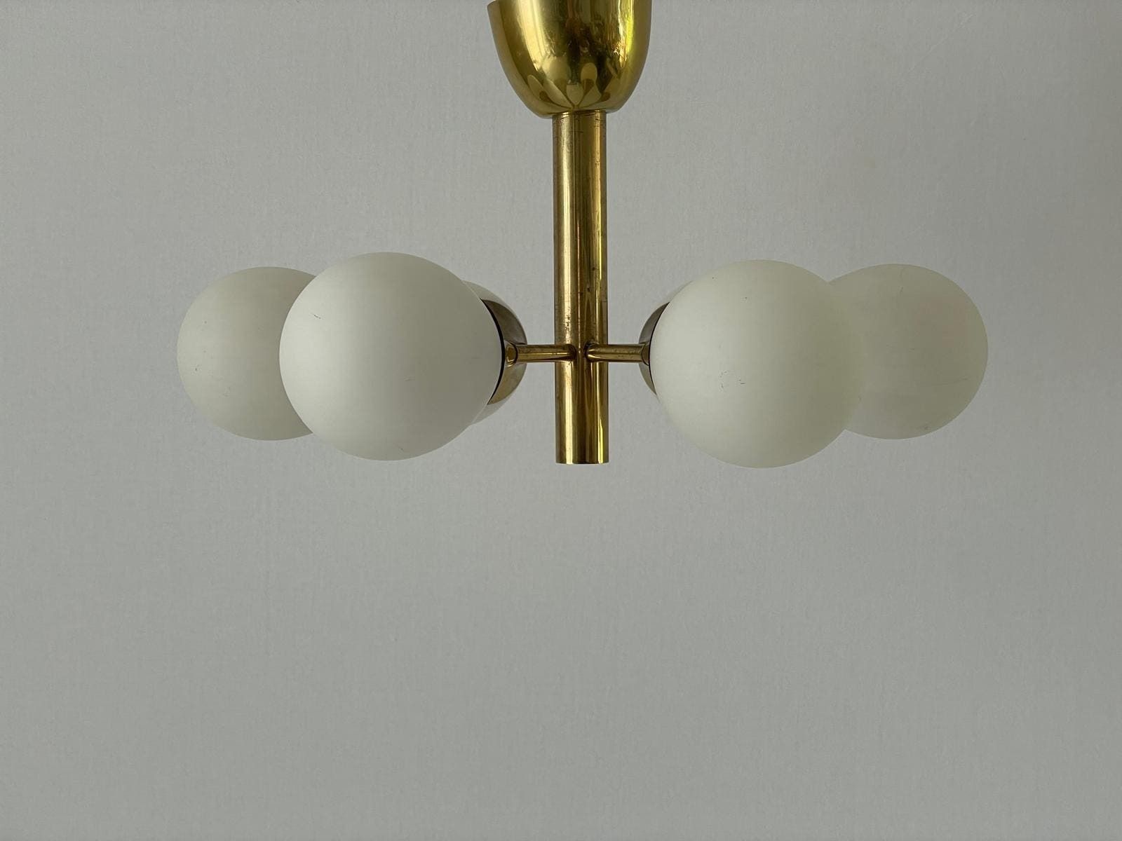 photo furniture Space Age Glass And Brass 6 Armed Chandelier By Kaiser Leuchten, 1970s, Germany