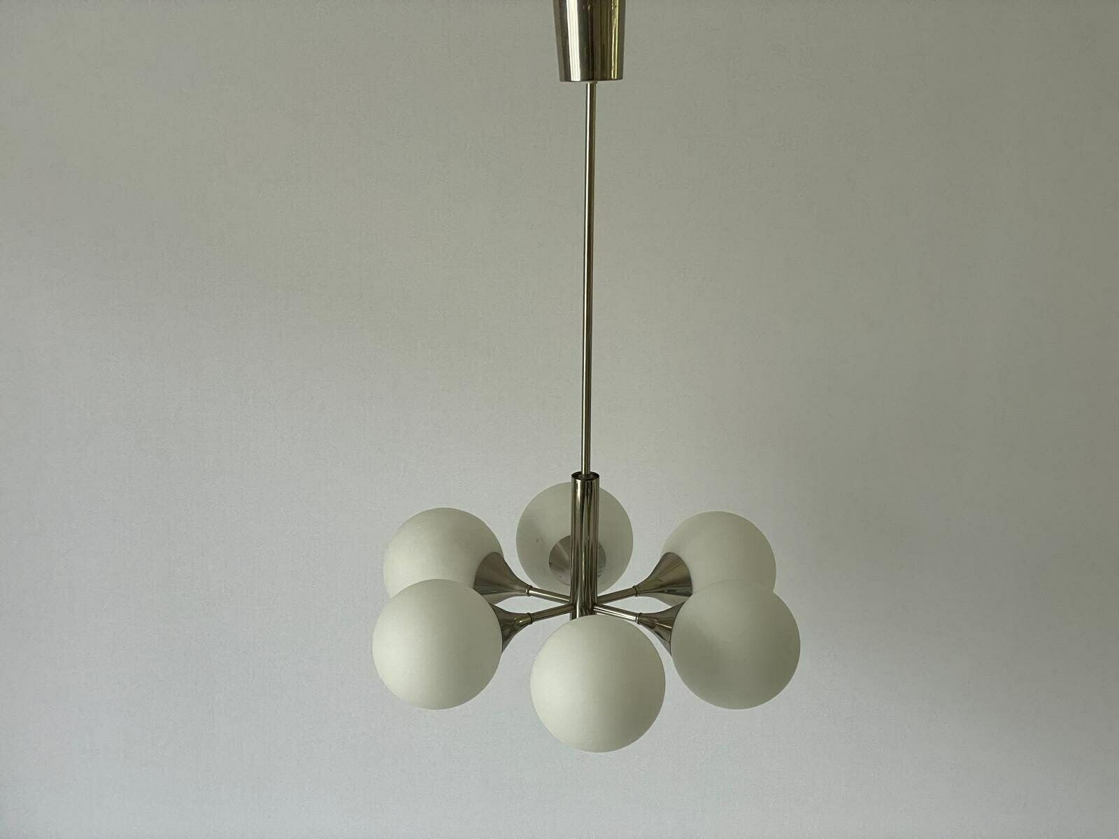 Space Age Glass And Chrome 6 Armed Chandelier By Kaiser Leuchten, 1970s, Germany