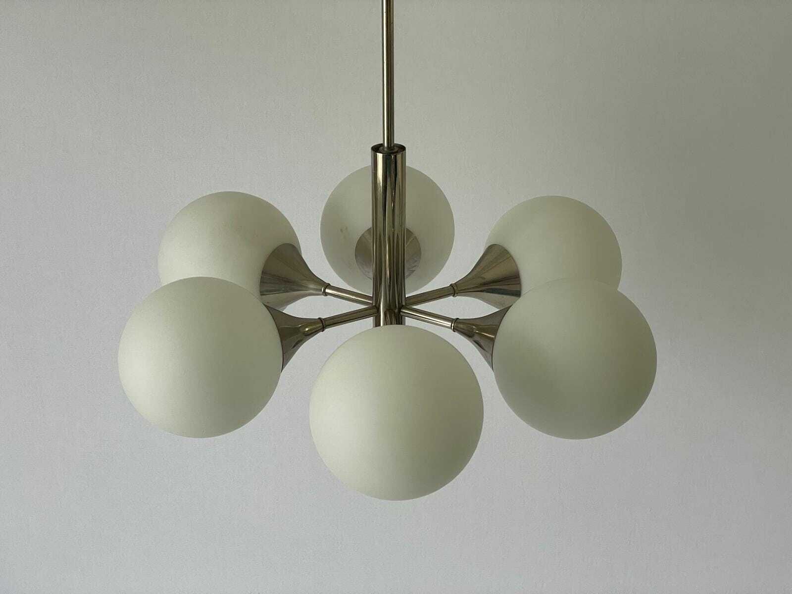 Space Age Glass And Chrome 6 Armed Chandelier By Kaiser Leuchten, 1970s, Germany photo vintage
