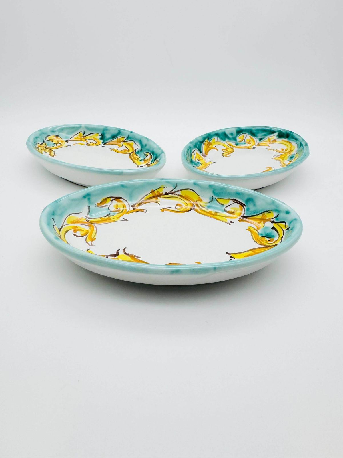 Italian Hand Painted Ceramic Bowl Set, Mediterranean Decor, Large Bowl With Plates photo vintage