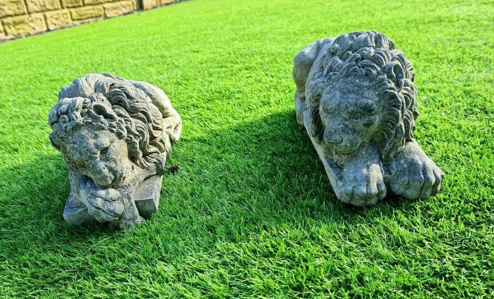 Vintage Pair Canova Lions English Stone Garden Ornament 0060. photo Garden Decor