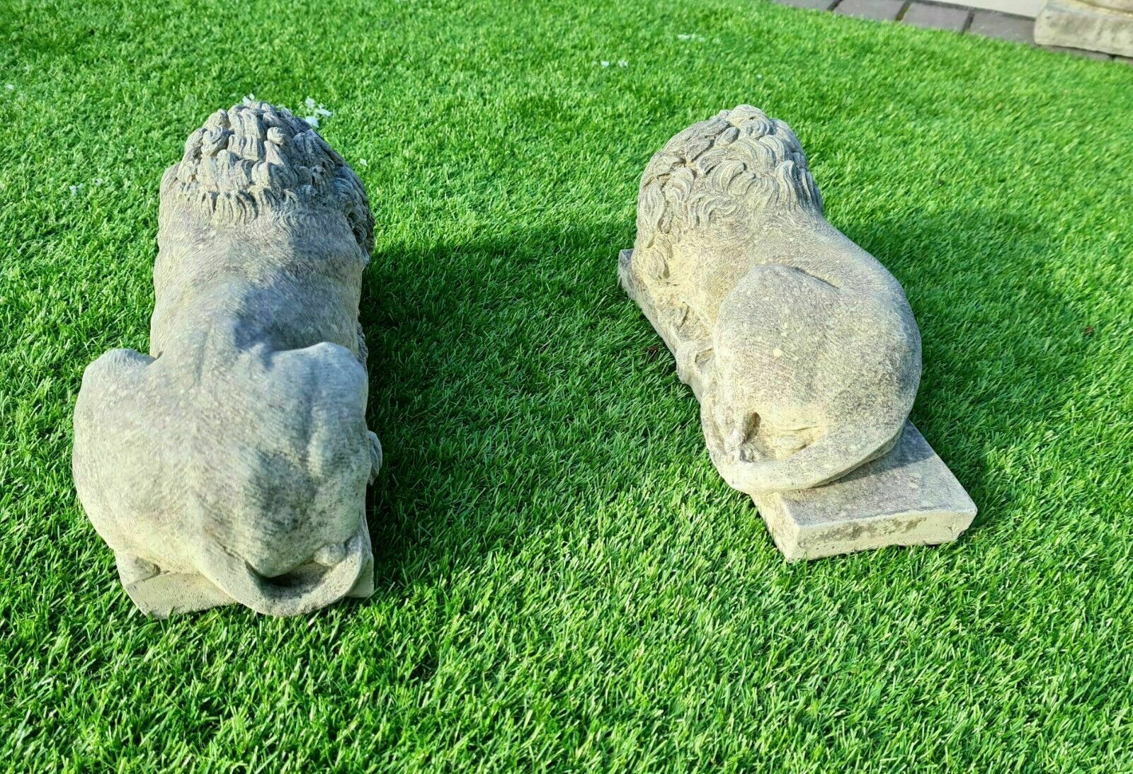 Vintage Pair Canova Lions English Stone Garden Ornament 0060. photo vinterior